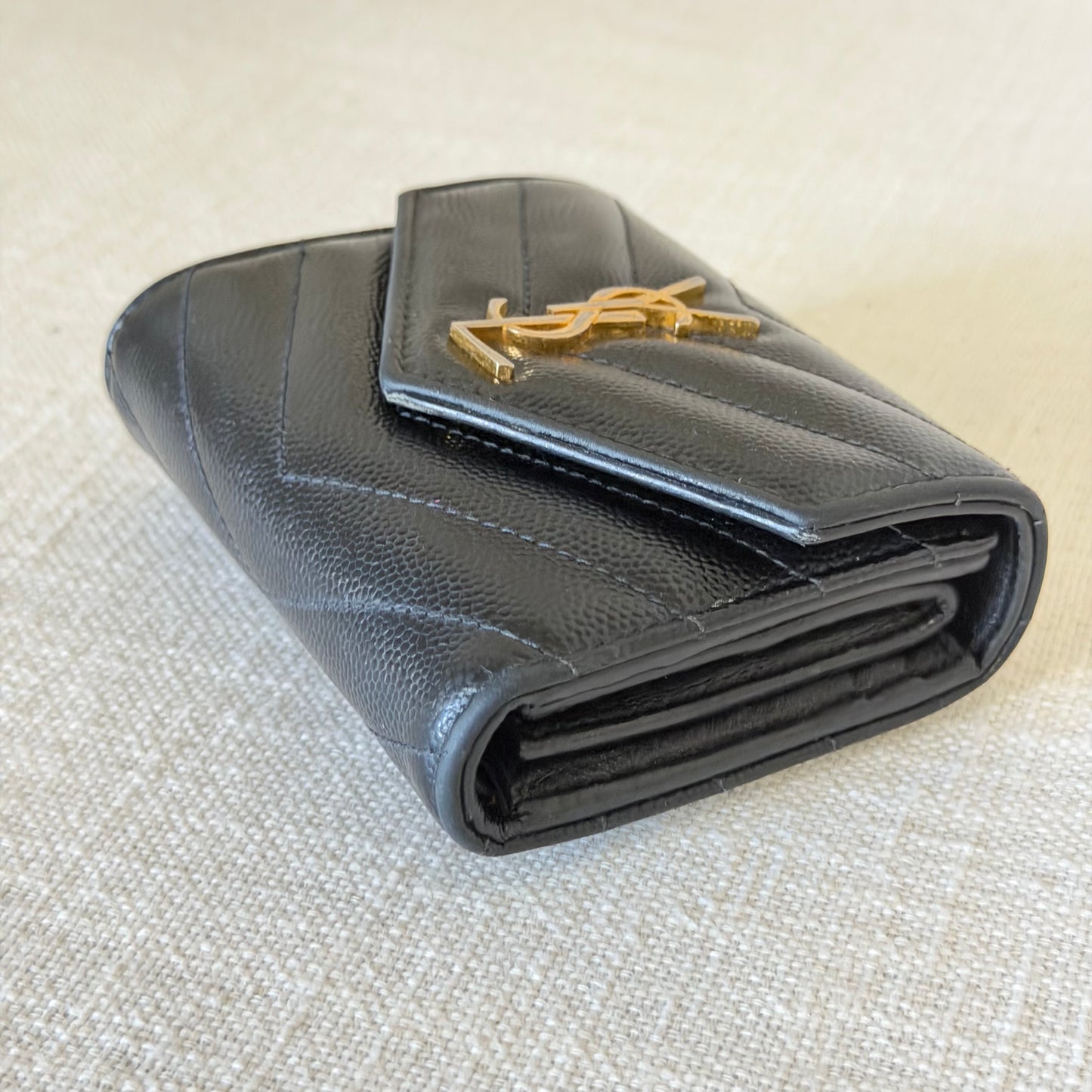 Authentic YSL Black Matelasse Trifold Wallet