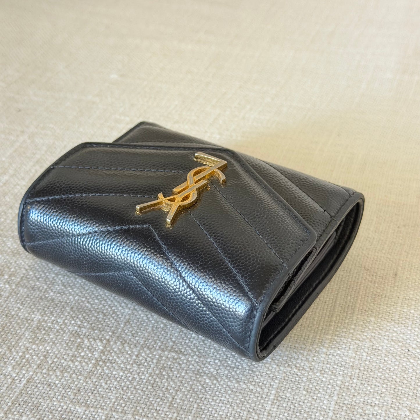 Authentic YSL Black Matelasse Trifold Wallet