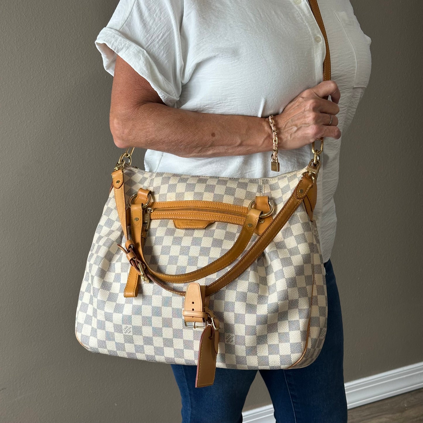 2011 Authentic louis Vuitton Damier Azur Evora MM Handbag Crossbody