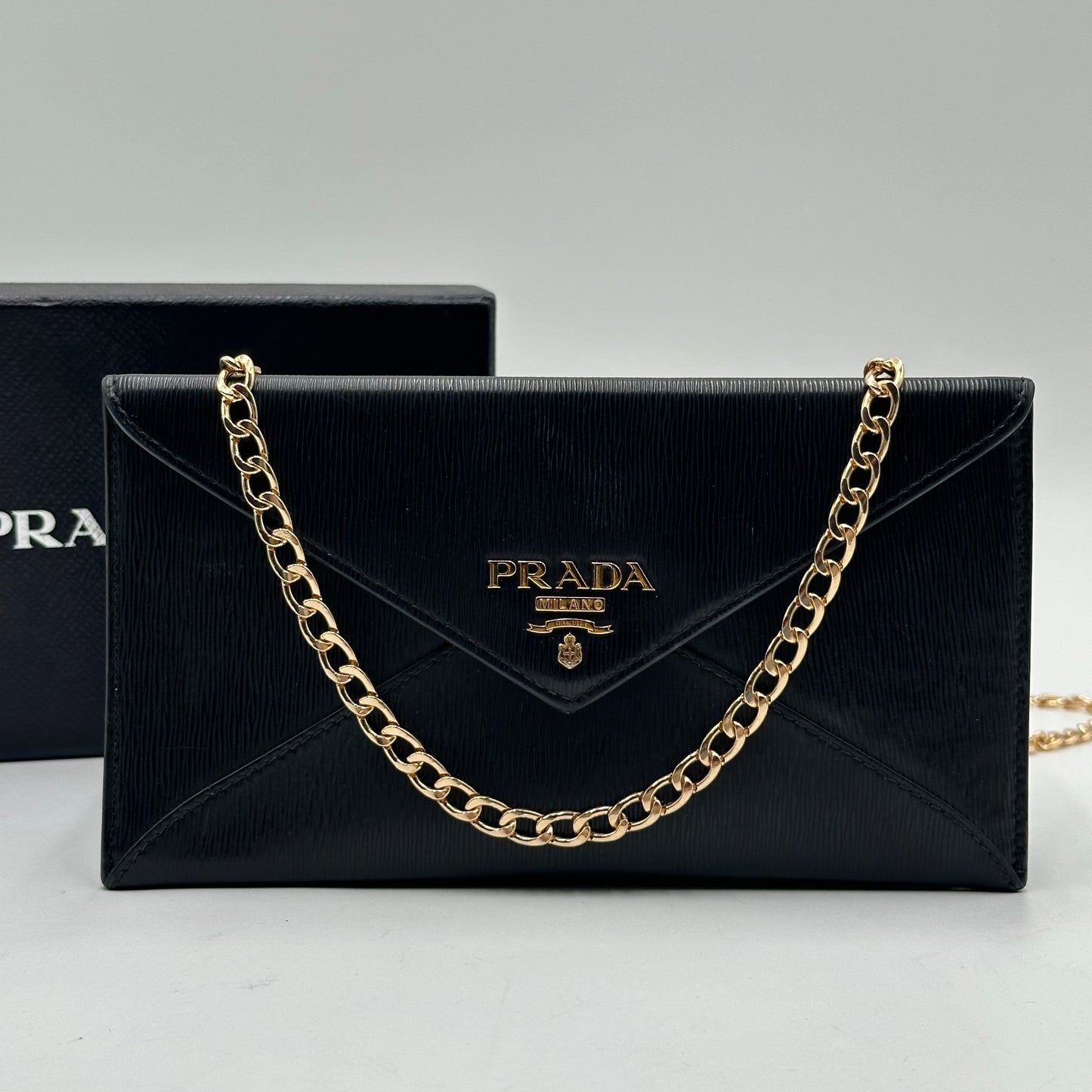 Authentic PRADA Black Saffiano Envelope Crossbody Wallet