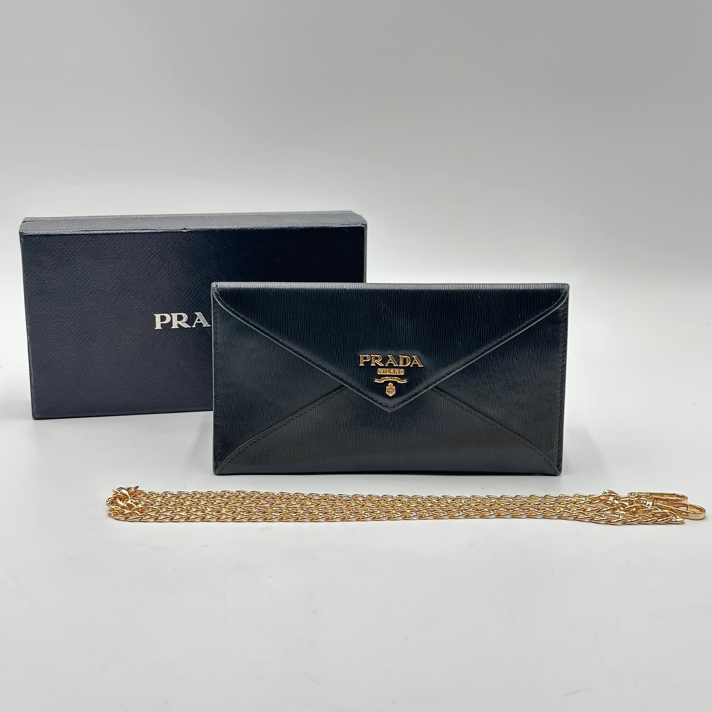 Authentic PRADA Black Saffiano Envelope Crossbody Wallet