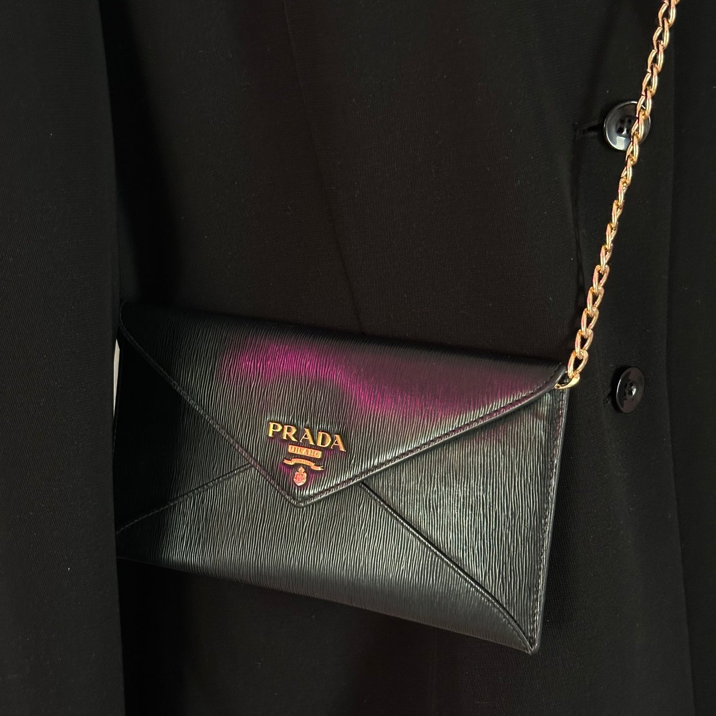 Authentic PRADA Black Saffiano Envelope Crossbody Wallet