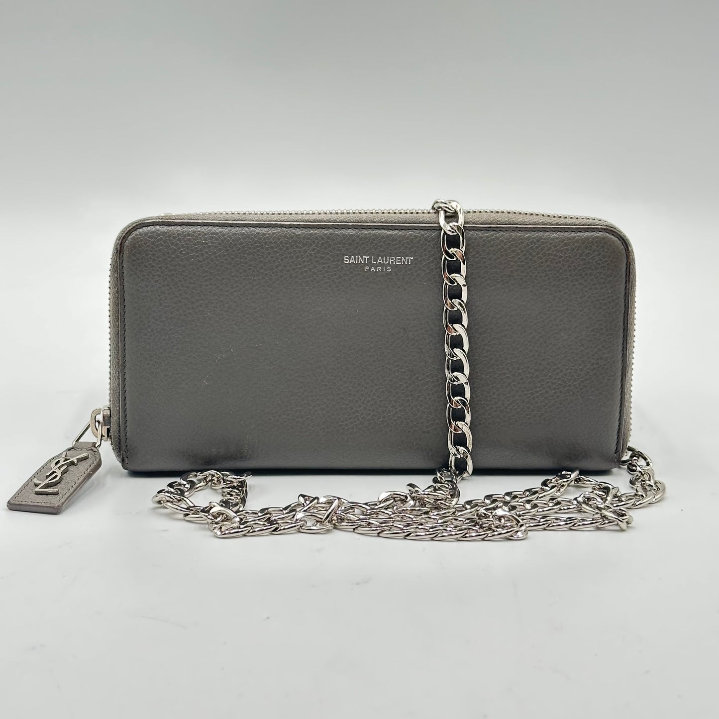 Authentic YSL Gray Rive Gauche Zipper Wallet