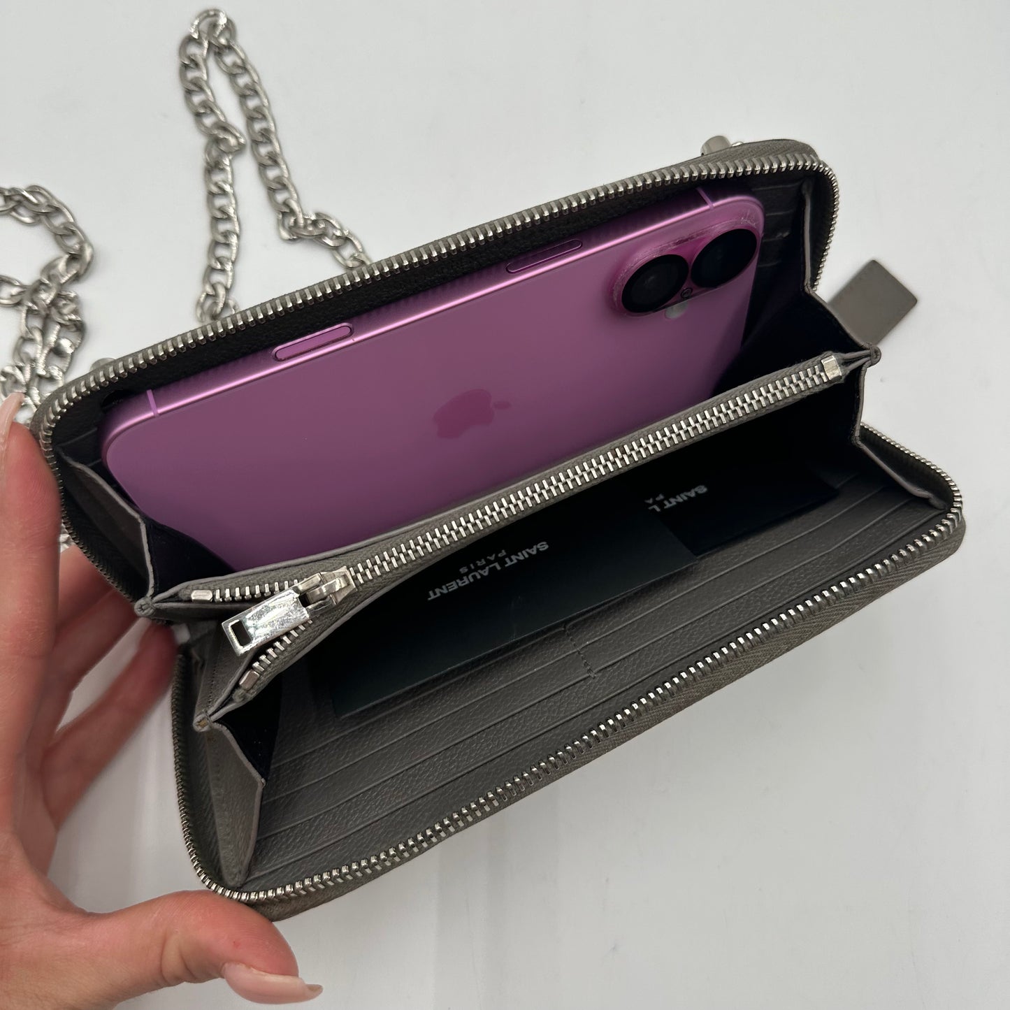 Authentic YSL Gray Rive Gauche Zipper Wallet