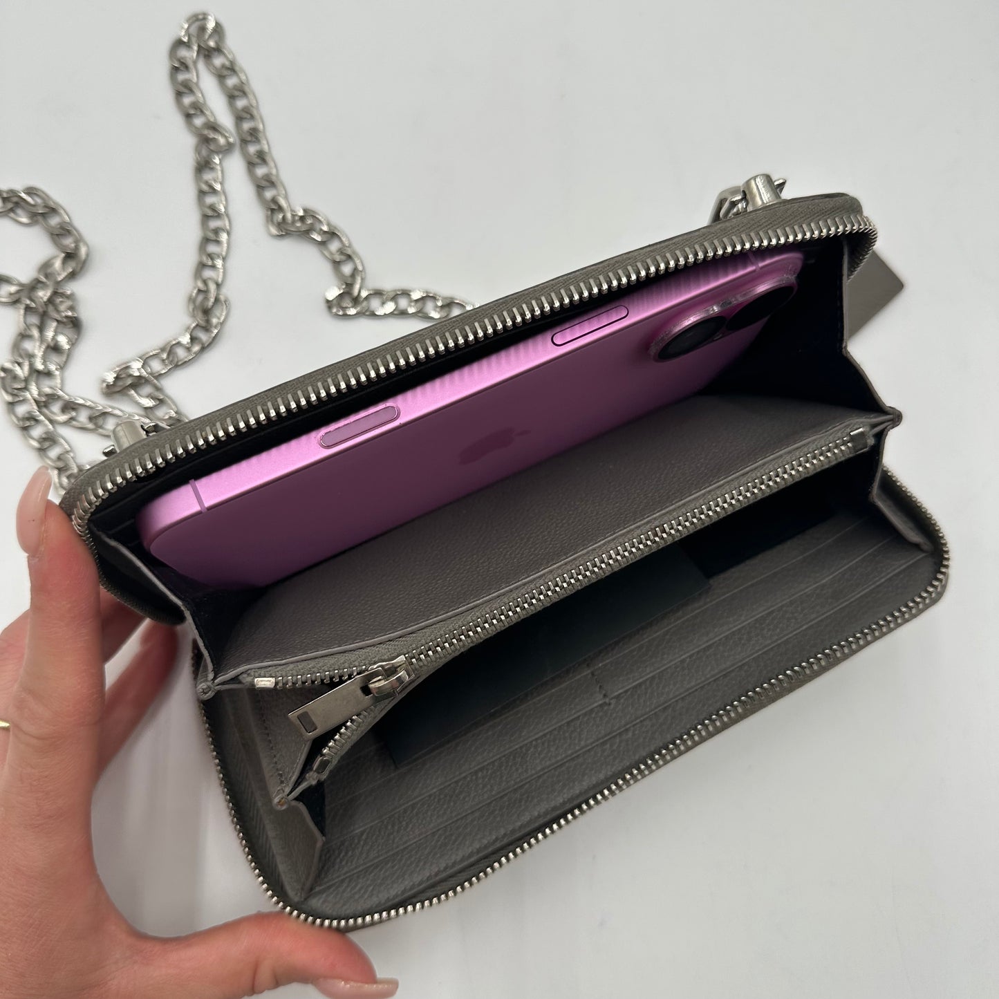 Authentic YSL Gray Rive Gauche Zipper Wallet