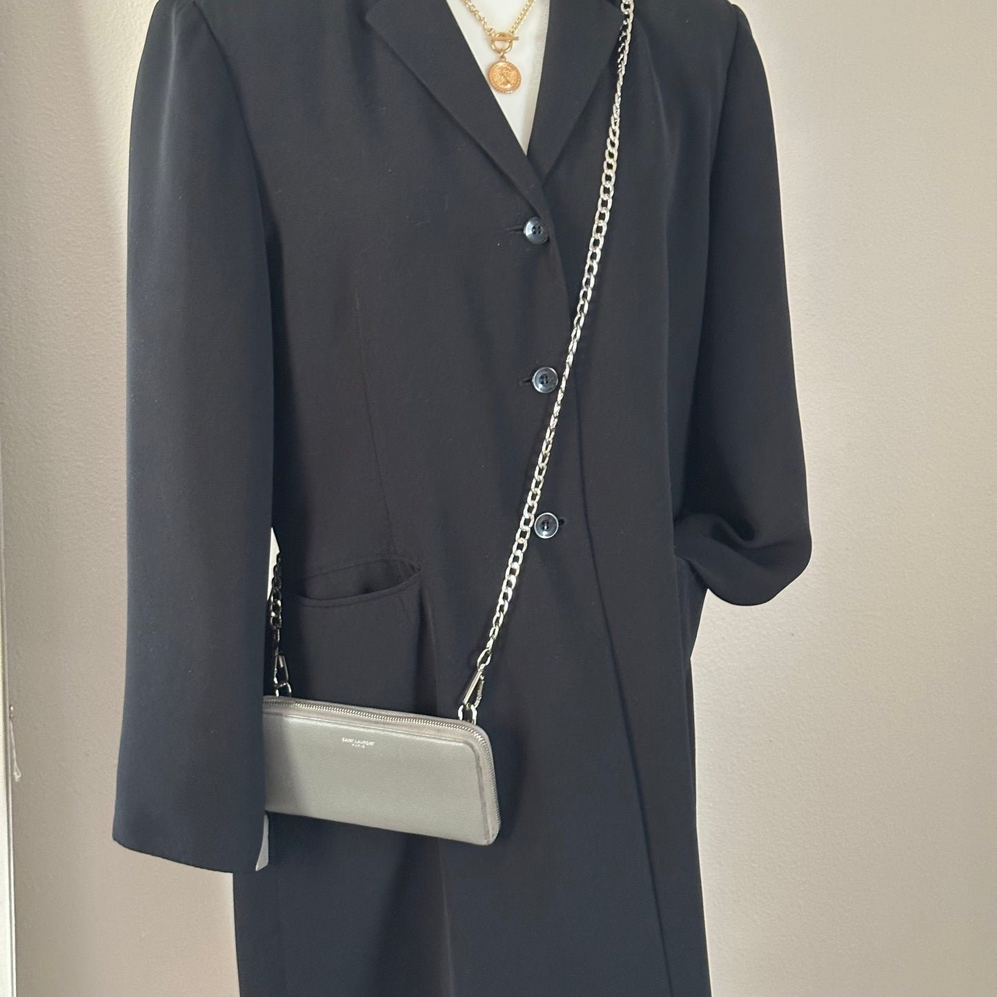 Authentic YSL Gray Rive Gauche Zipper Wallet