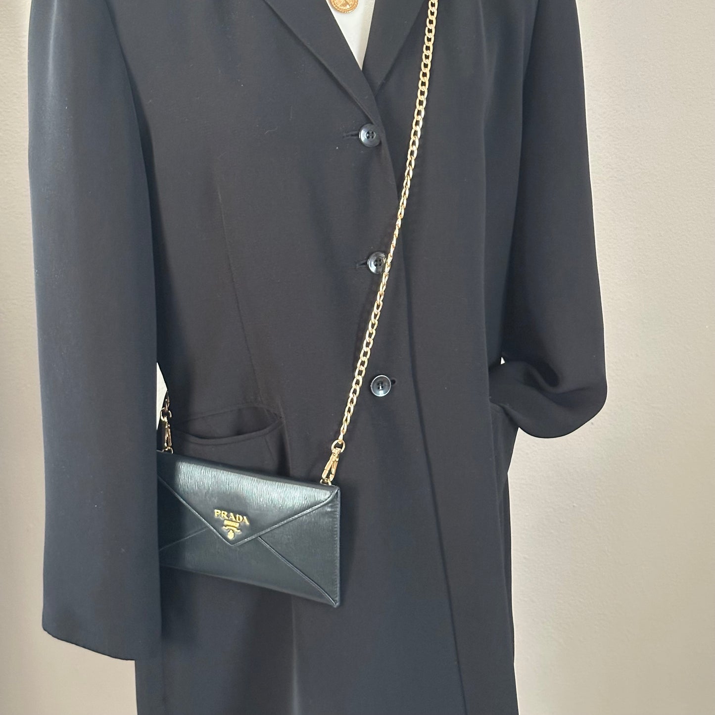 Authentic PRADA Black Saffiano Envelope Crossbody Wallet