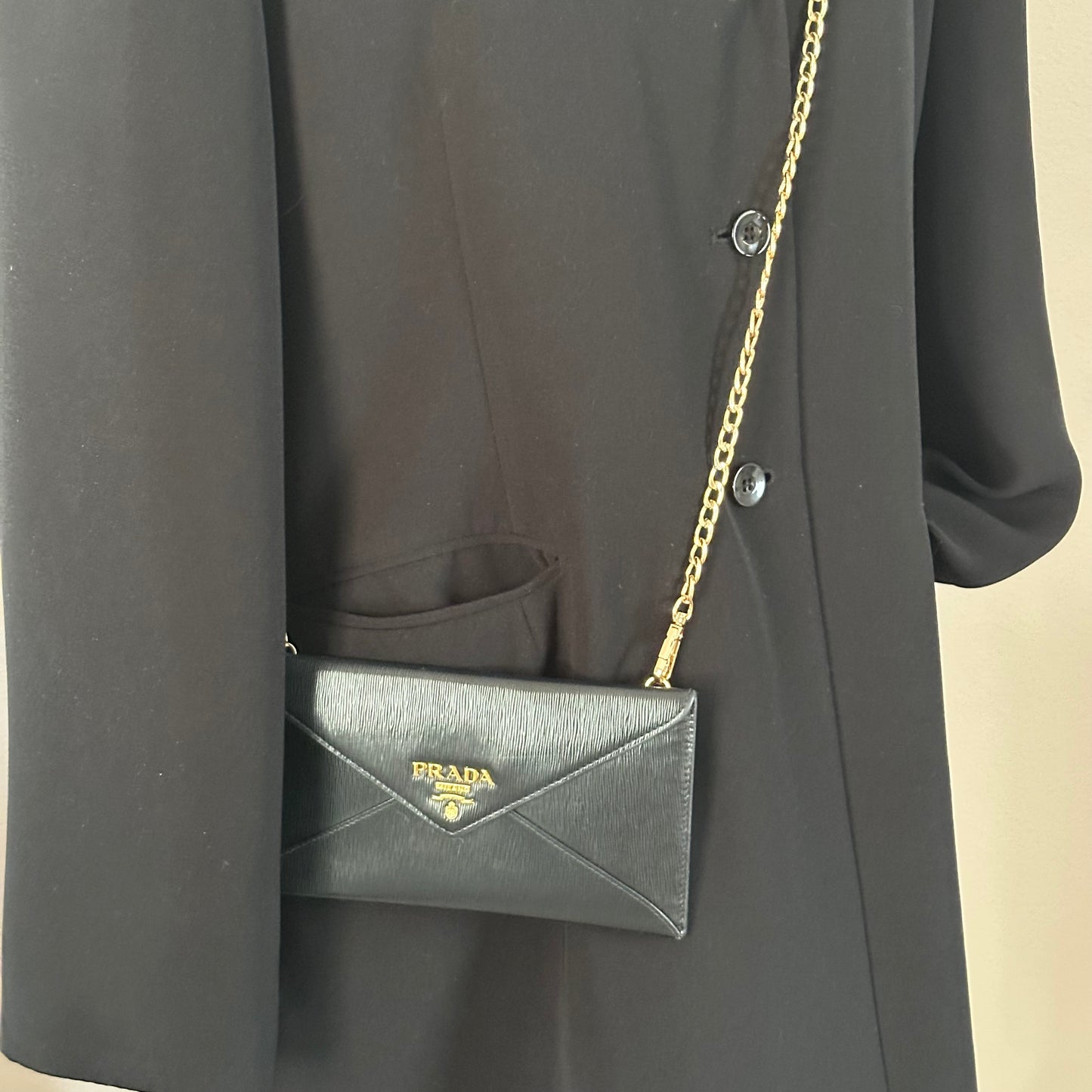 Authentic PRADA Black Saffiano Envelope Crossbody Wallet