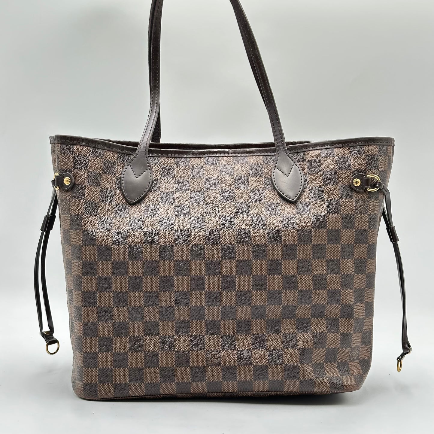 Authentic Louis Vuitton 2018 Damier Ebene Neverfull Rose Ballerine MM + Wristlet