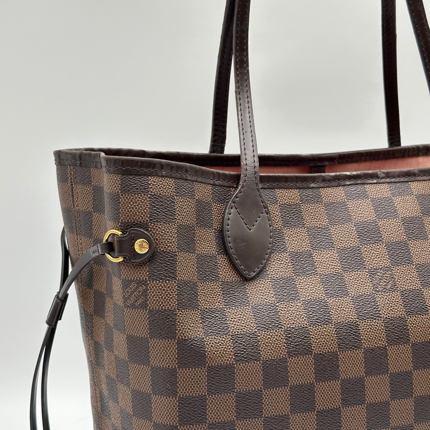 Authentic Louis Vuitton 2018 Damier Ebene Neverfull Rose Ballerine MM