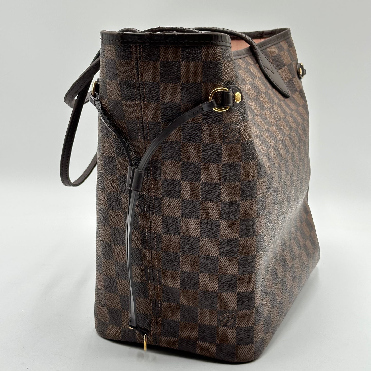 Authentic Louis Vuitton 2018 Damier Ebene Neverfull Rose Ballerine MM + Wristlet