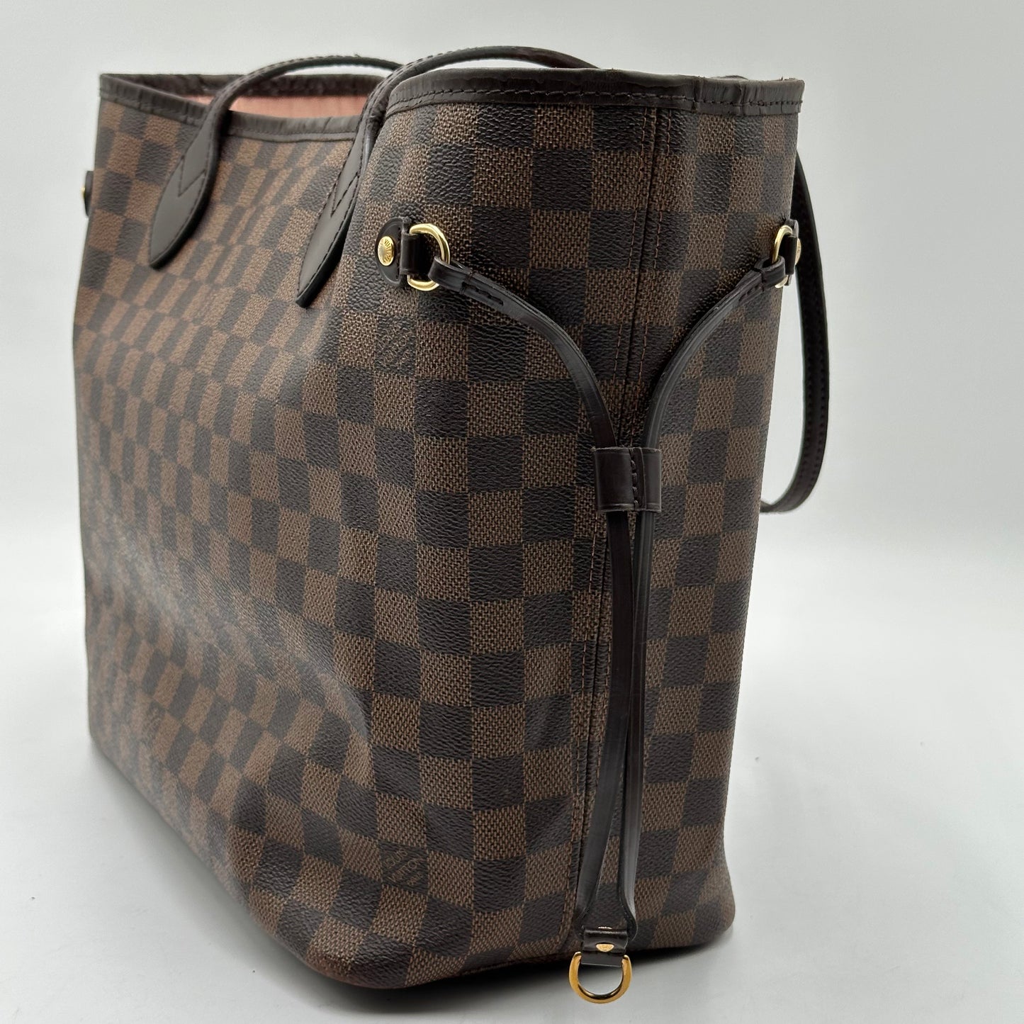 Authentic Louis Vuitton 2018 Damier Ebene Neverfull Rose Ballerine MM + Wristlet