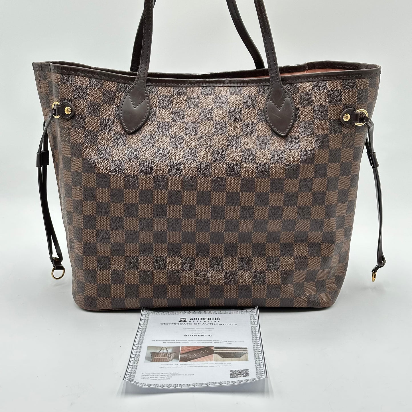 Authentic Louis Vuitton 2018 Damier Ebene Neverfull Rose Ballerine MM + Wristlet