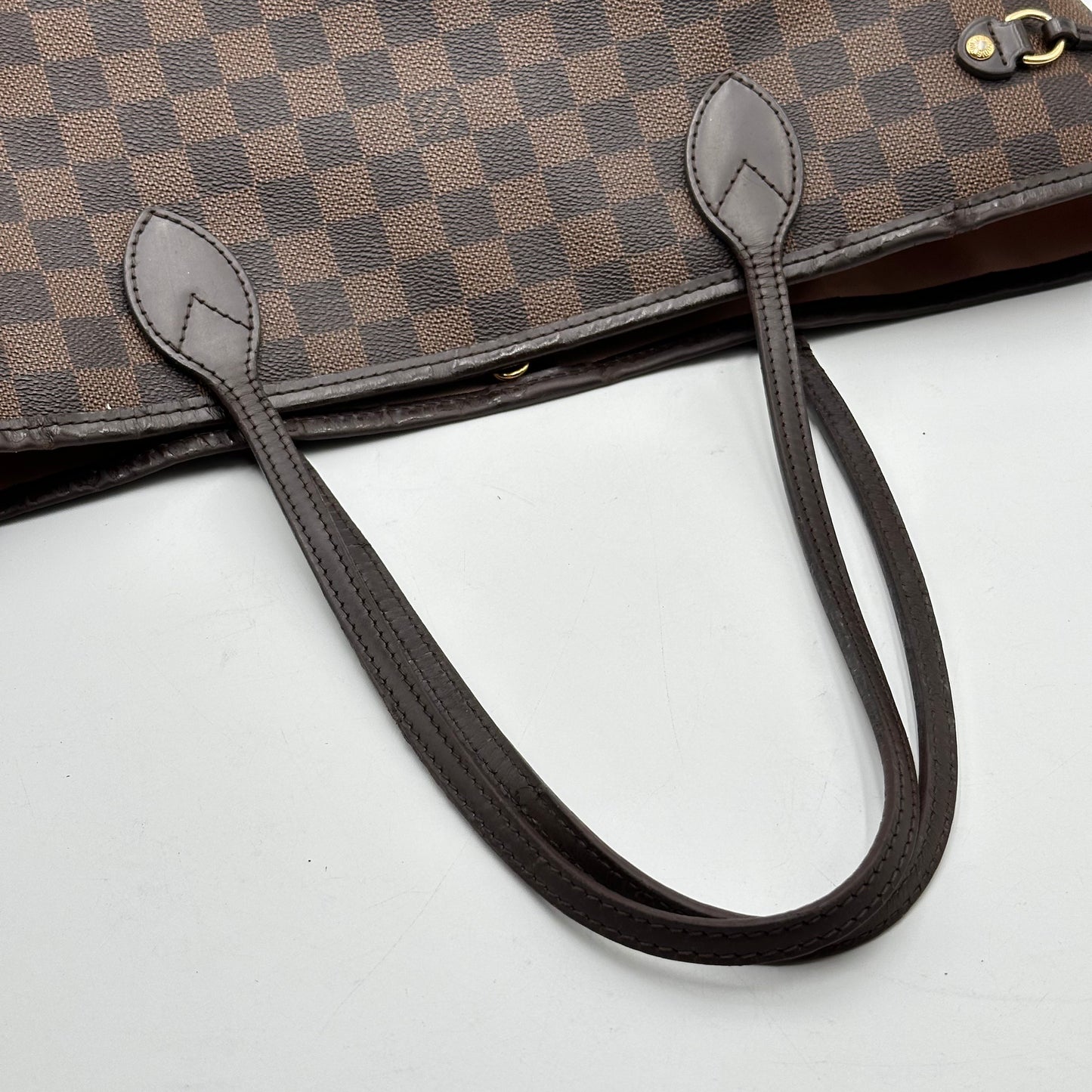 Authentic Louis Vuitton 2018 Damier Ebene Neverfull Rose Ballerine MM + Wristlet