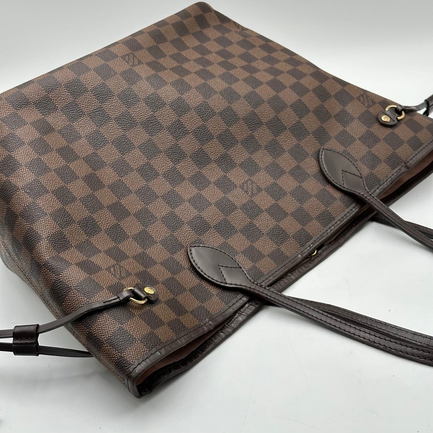 Authentic Louis Vuitton 2018 Damier Ebene Neverfull Rose Ballerine MM + Wristlet