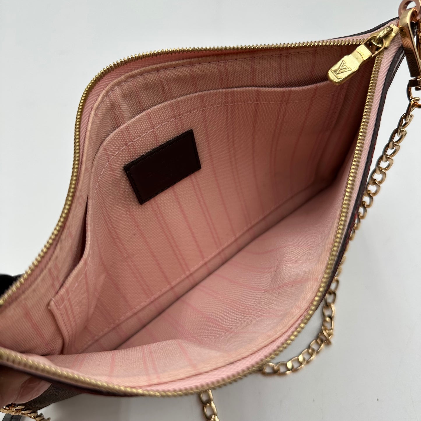 Authentic Louis Vuitton 2018 Damier Ebene Neverfull Rose Ballerine MM + Wristlet