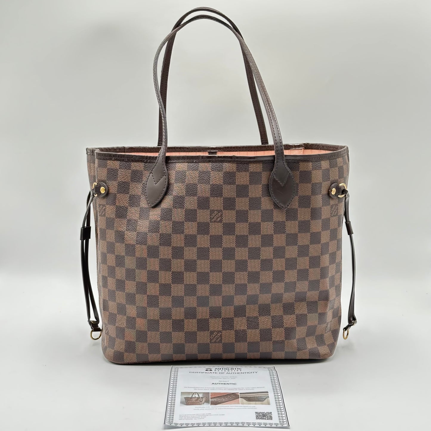 Authentic Louis Vuitton 2018 Damier Ebene Neverfull Rose Ballerine MM