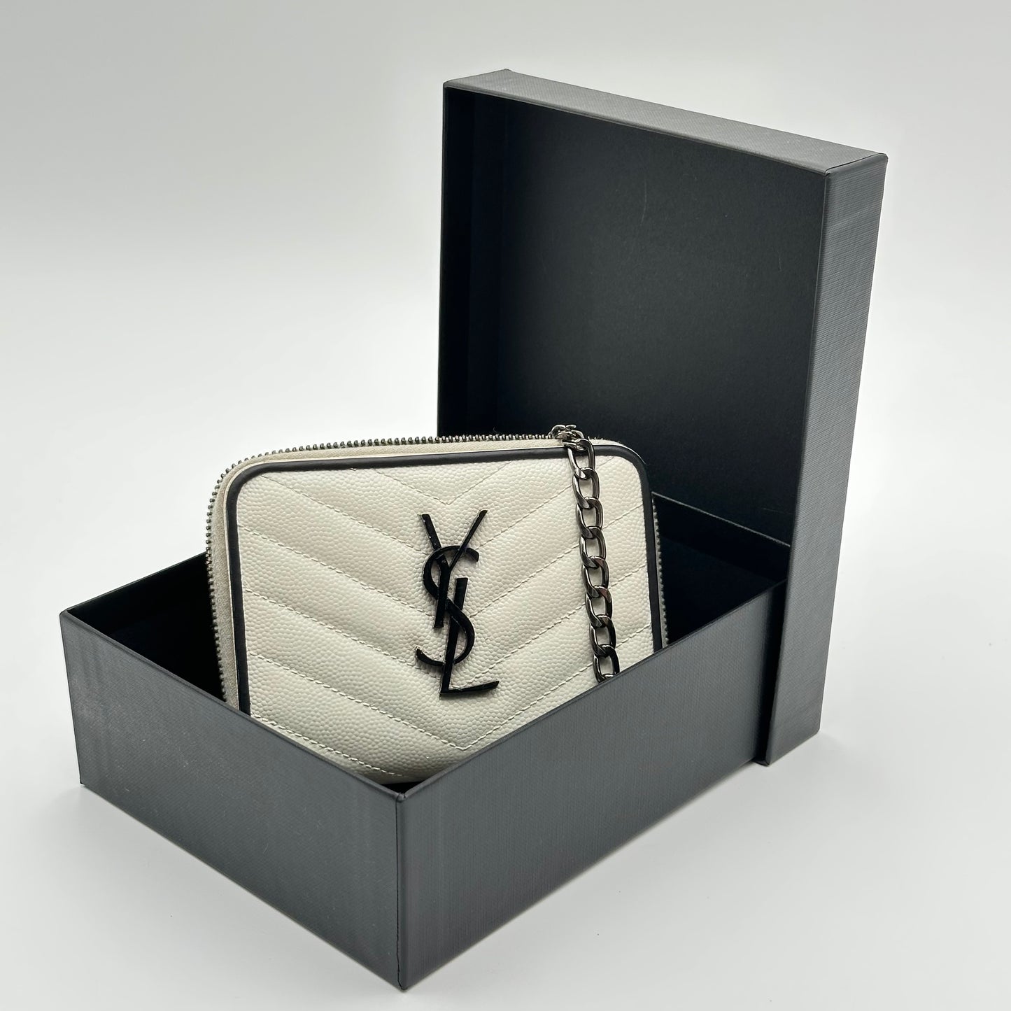 Authentic YSL White Matelasse Compact Wallet