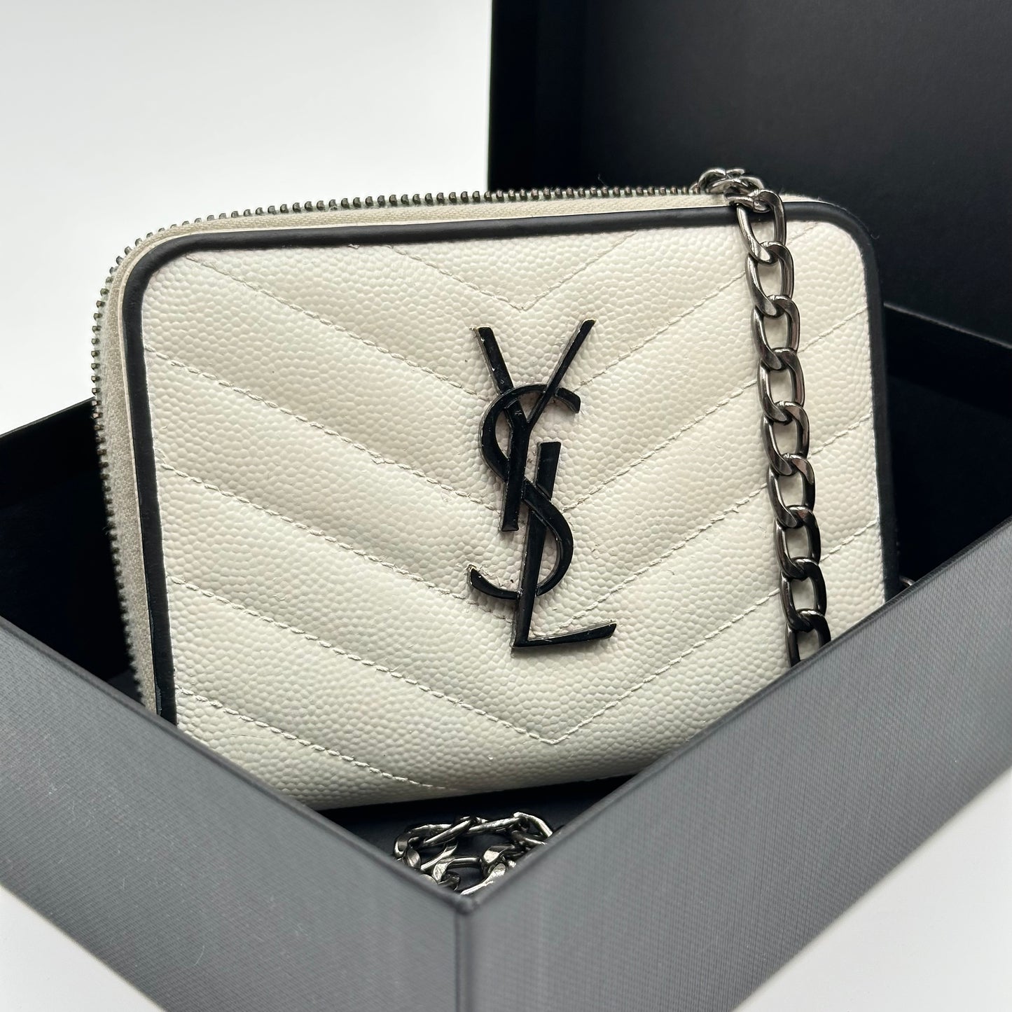 Authentic YSL White Matelasse Compact Wallet