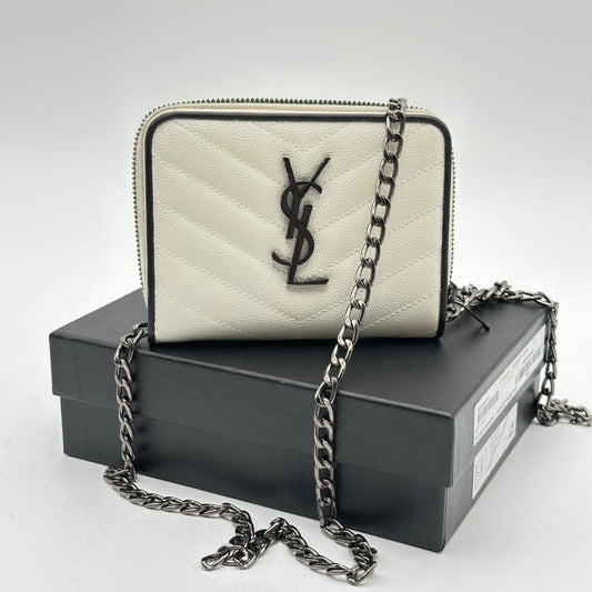 Authentic YSL White Matelasse Compact Wallet