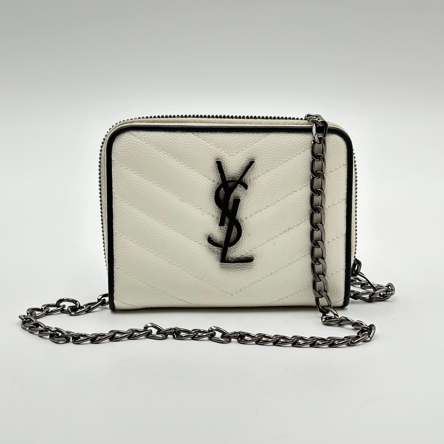 Authentic YSL White Matelasse Compact Wallet