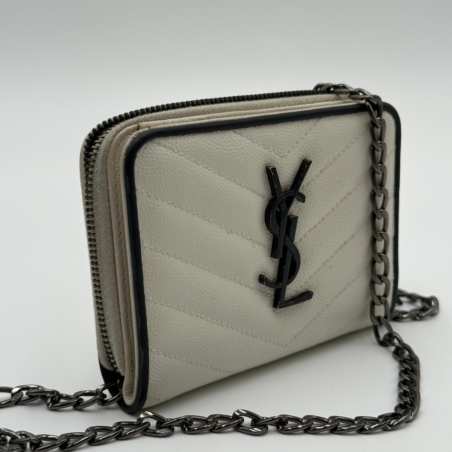 Authentic YSL White Matelasse Compact Wallet