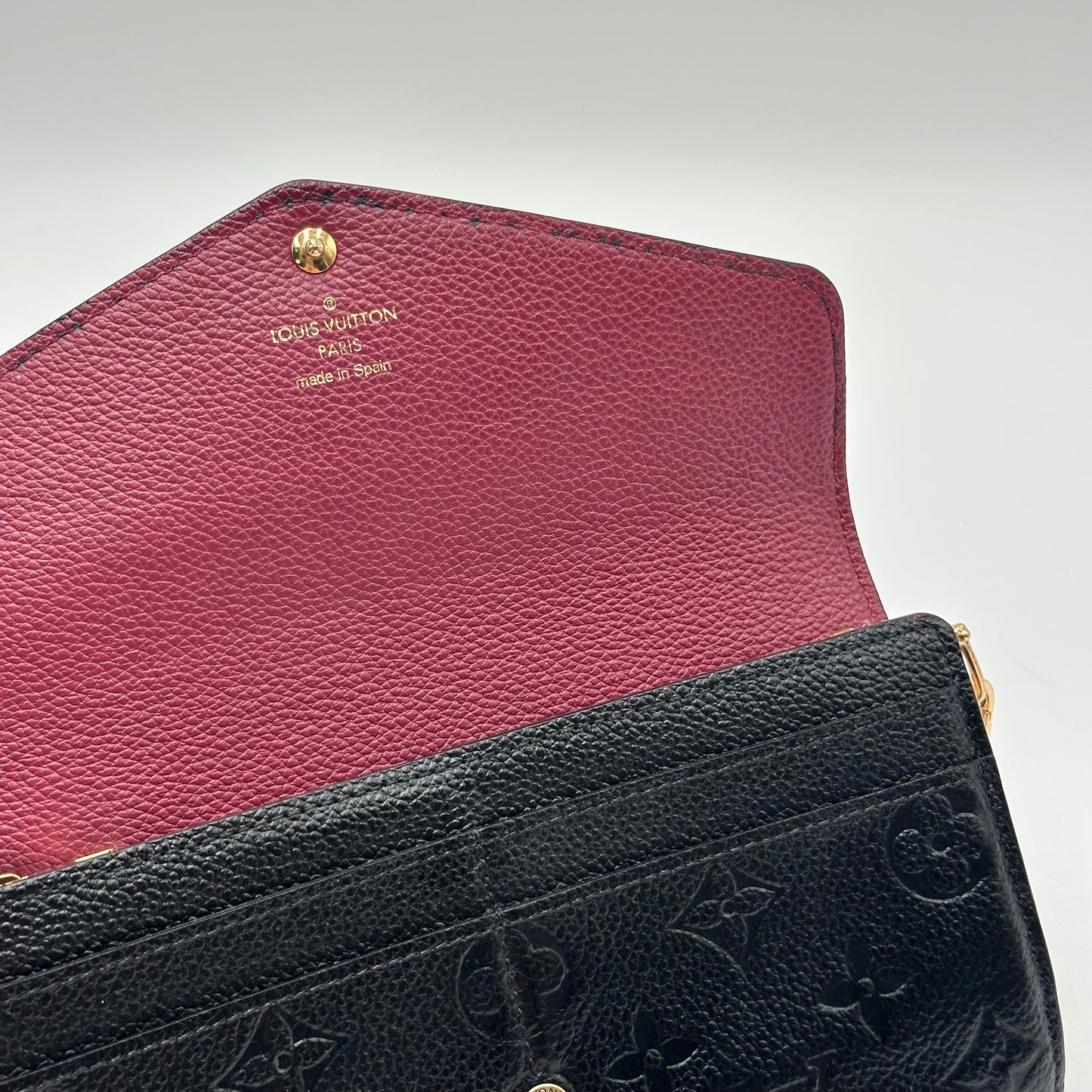 Authentic Louis Vuitton 2018 Empreinte Black Sarah Wallet Crossbody