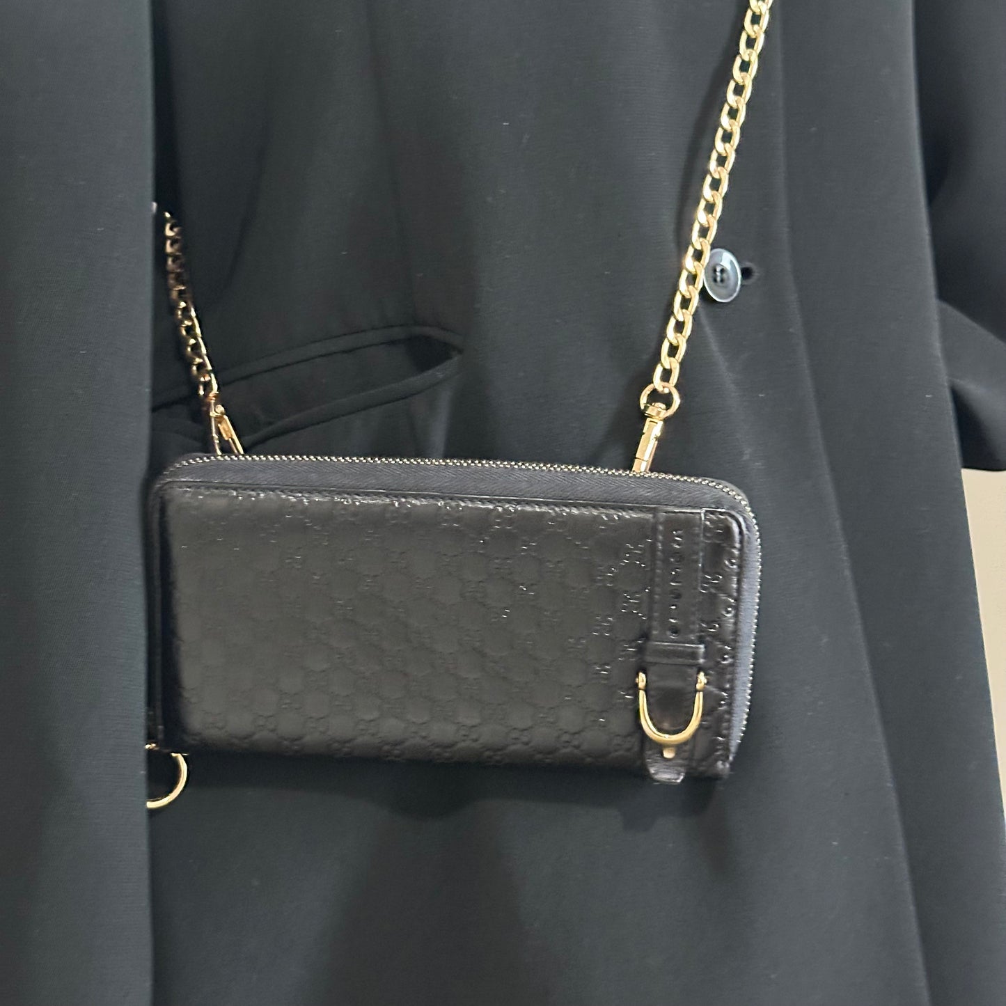 Authentic GUCCI Black Microguccisima Full Zipper Wallet Crossbody