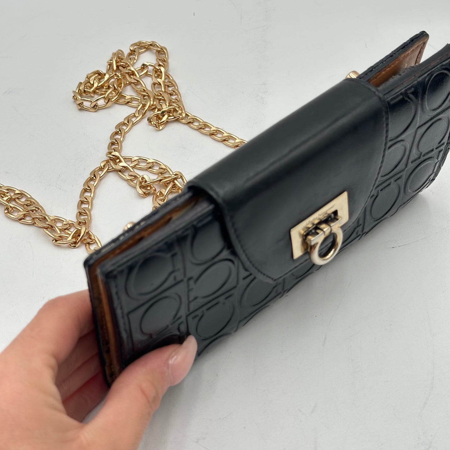 Authentic Authentic Ferragamo Black Snaplock Wallet Crossbody