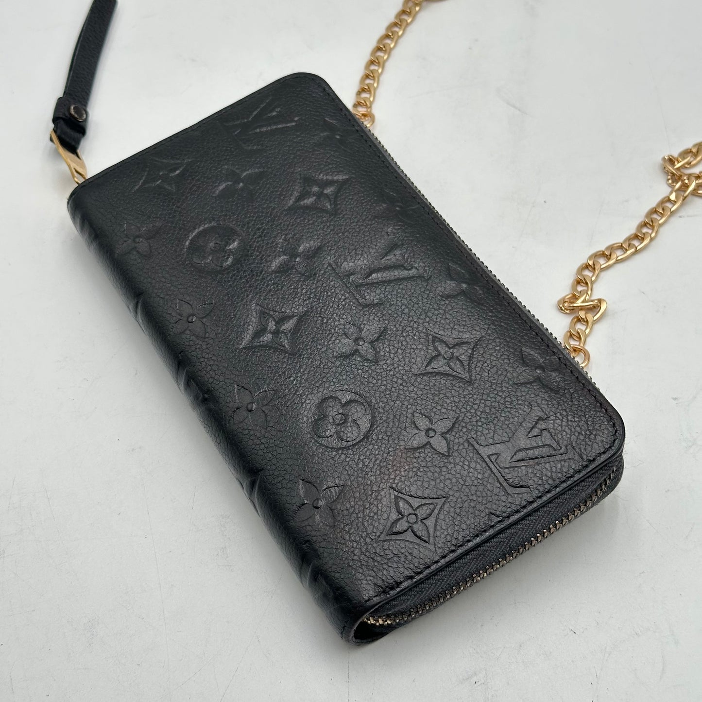 Authentic Louis Vuitton 2011 Black Empreinte Monogram Full Zipper Wallet Crossbody