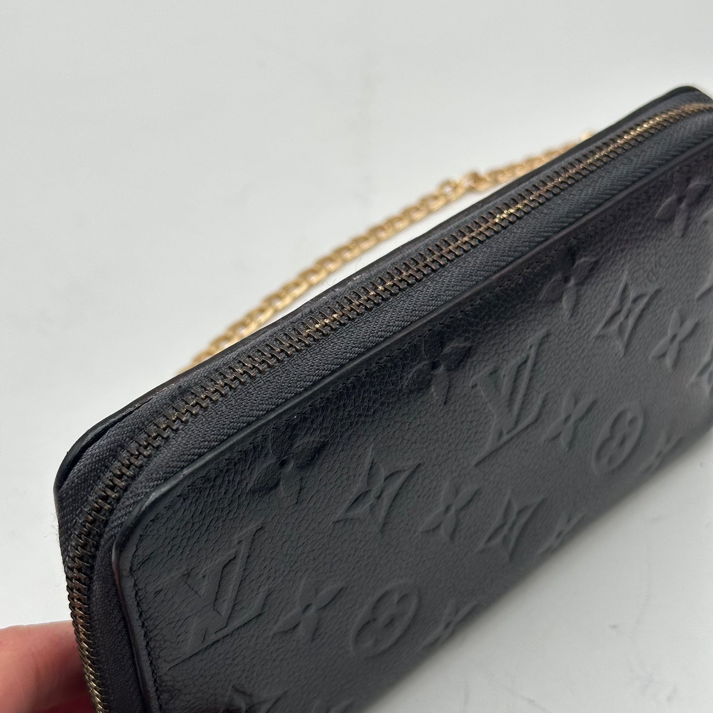 Authentic Louis Vuitton 2011 Black Empreinte Monogram Full Zipper Wallet Crossbody