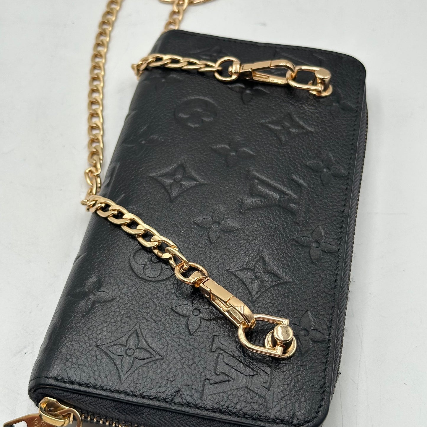 Authentic Louis Vuitton 2011 Black Empreinte Monogram Full Zipper Wallet Crossbody