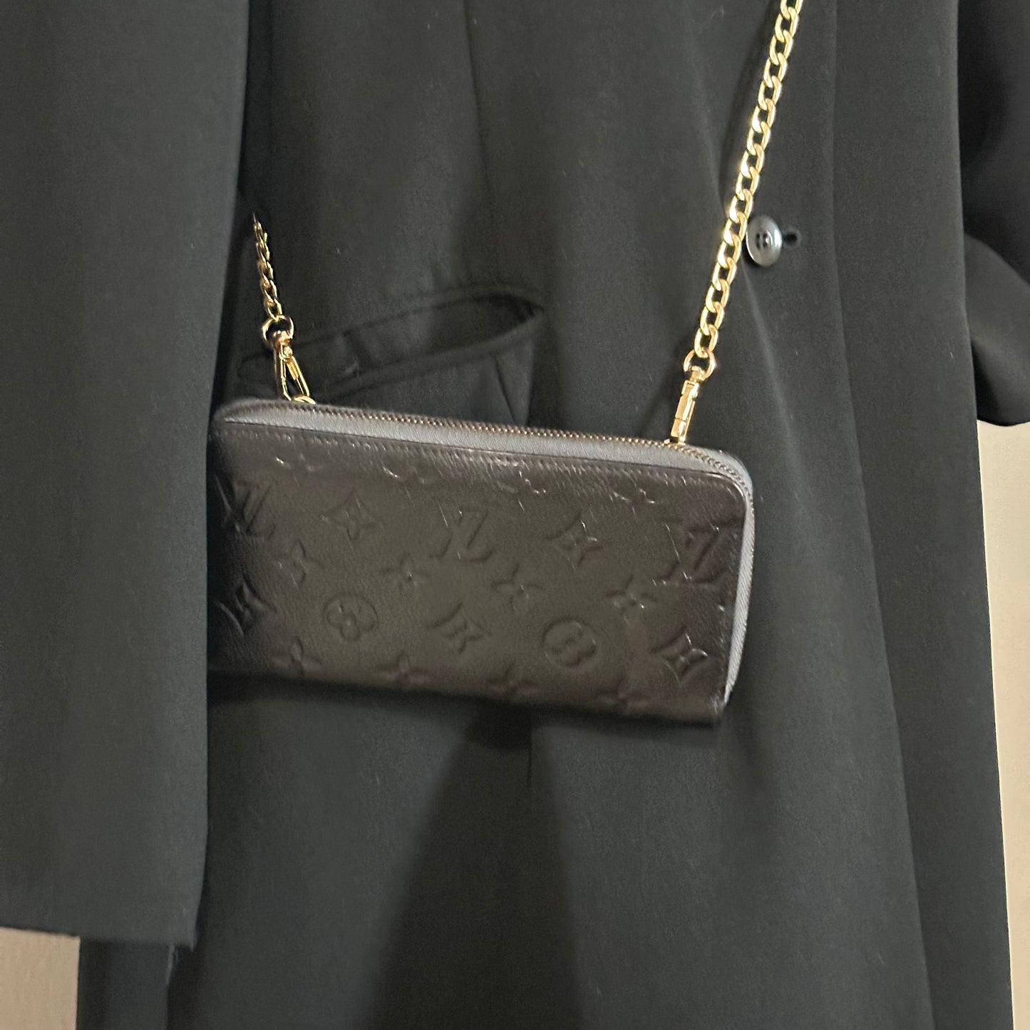 Authentic Louis Vuitton 2011 Black Empreinte Monogram Full Zipper Wallet Crossbody