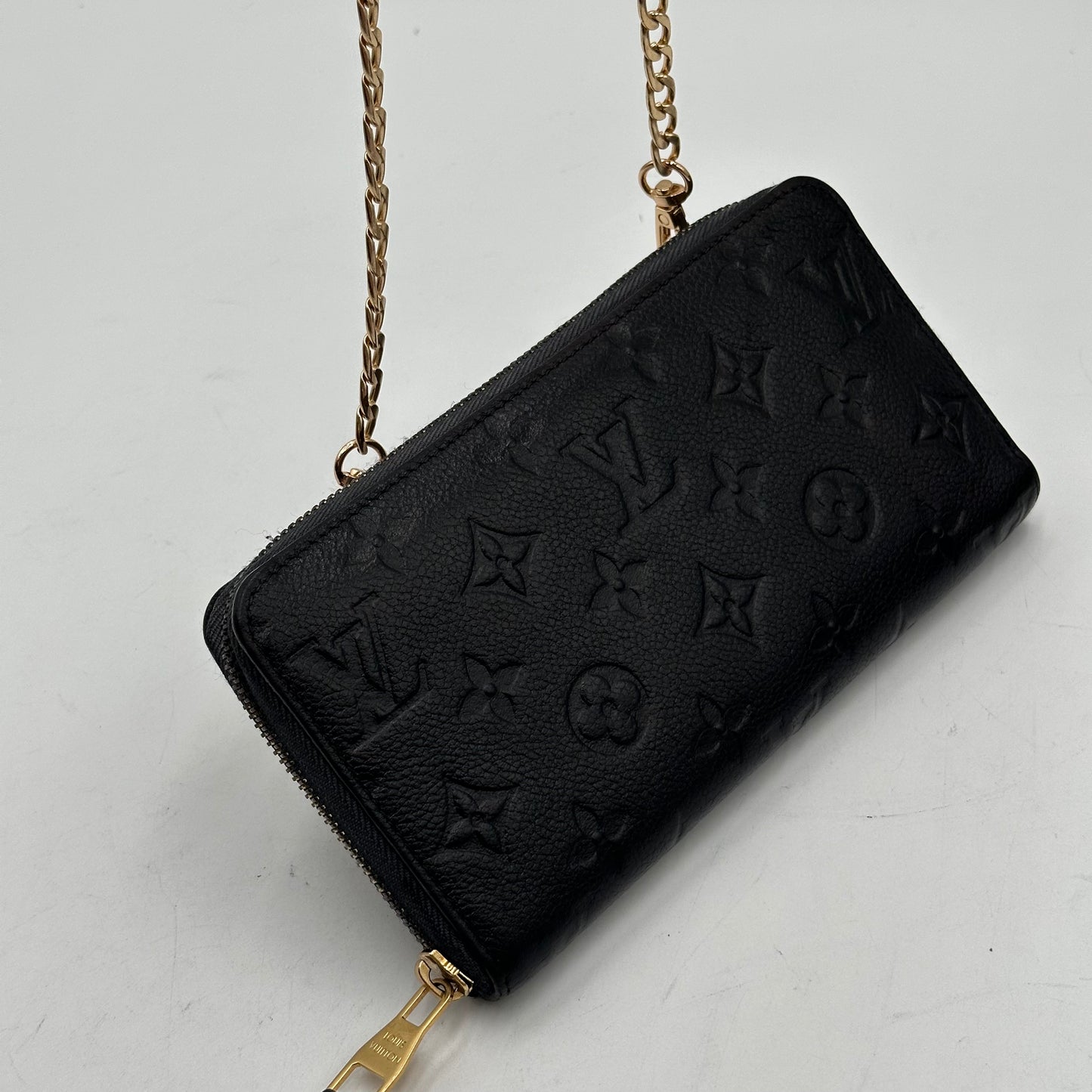 Authentic Louis Vuitton 2011 Black Empreinte Monogram Full Zipper Wallet Crossbody