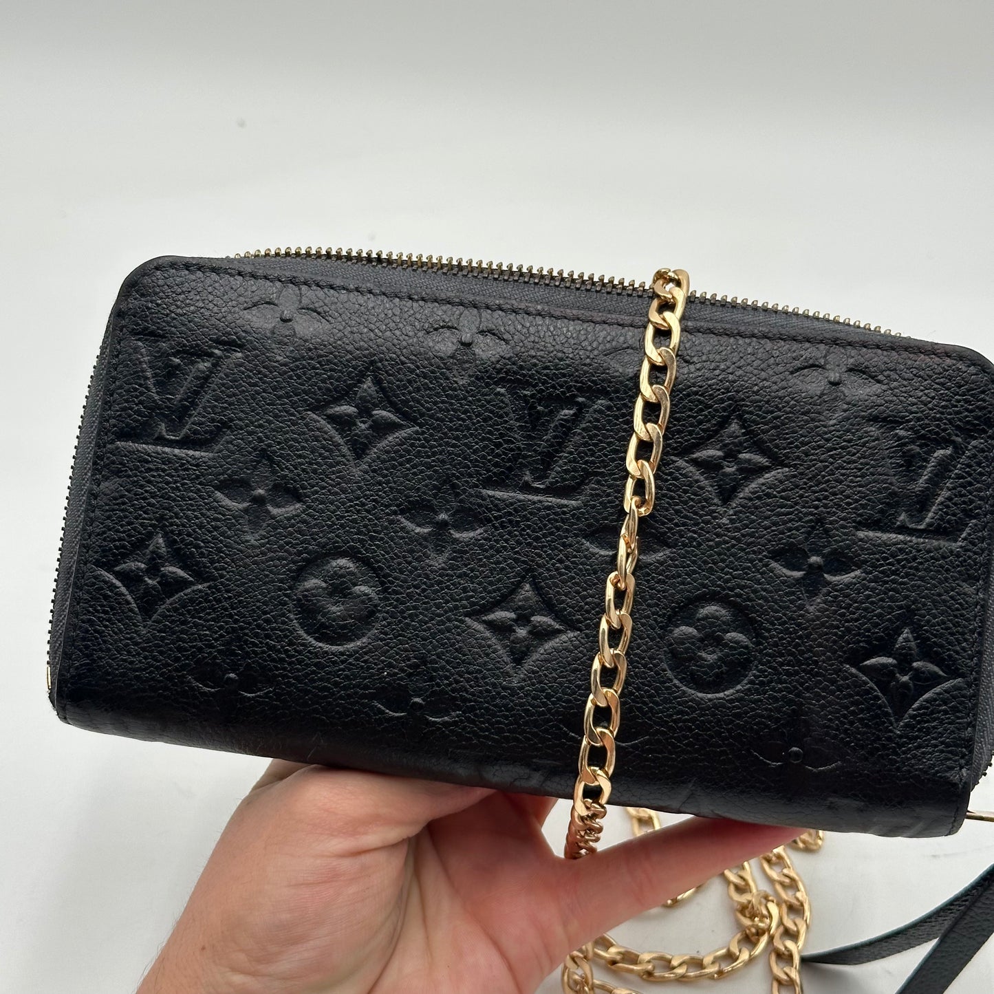 Authentic Louis Vuitton 2011 Black Empreinte Monogram Full Zipper Wallet Crossbody
