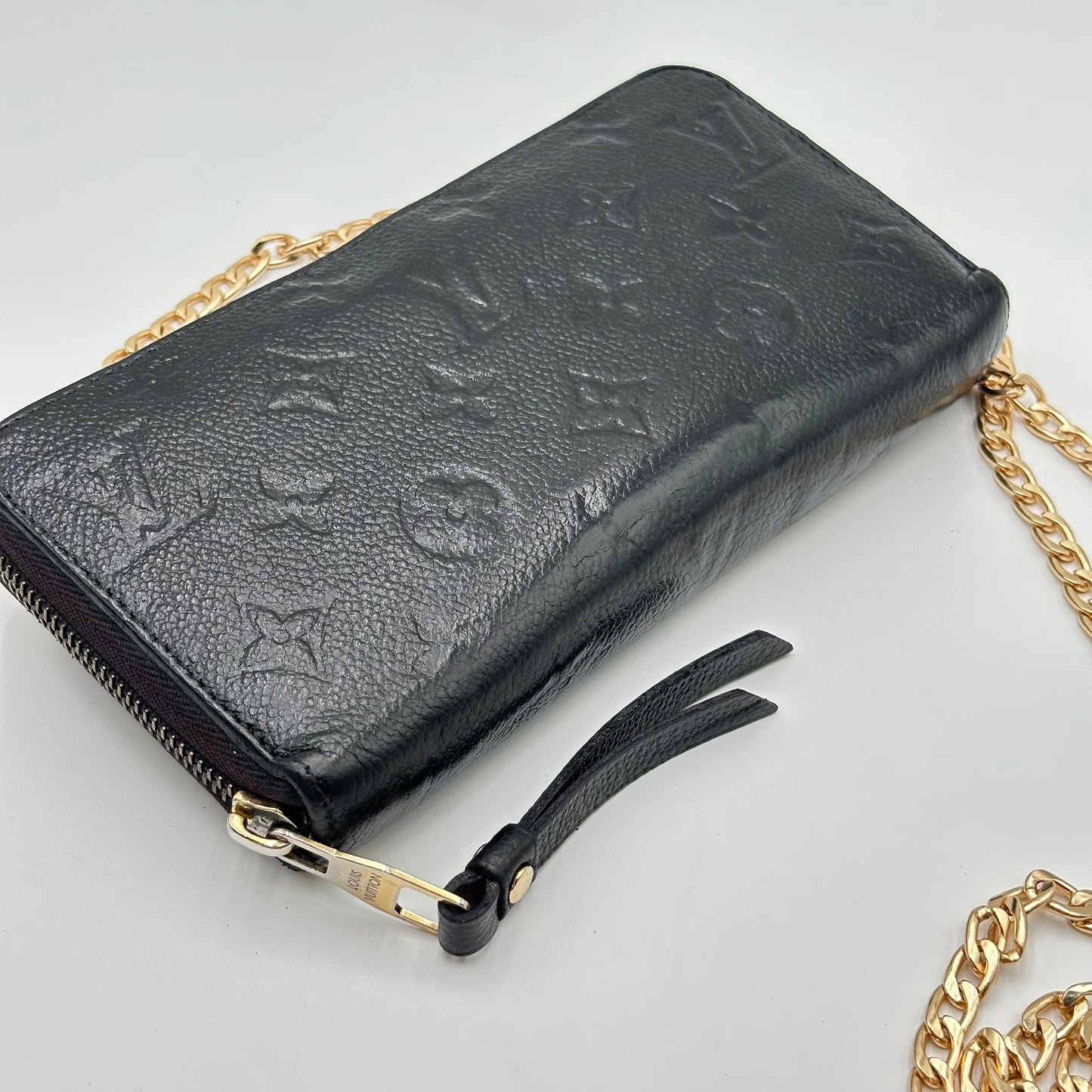 Authentic Louis Vuitton 2013 Black Empreinte Monogram Full Zipper Wallet Crossbody