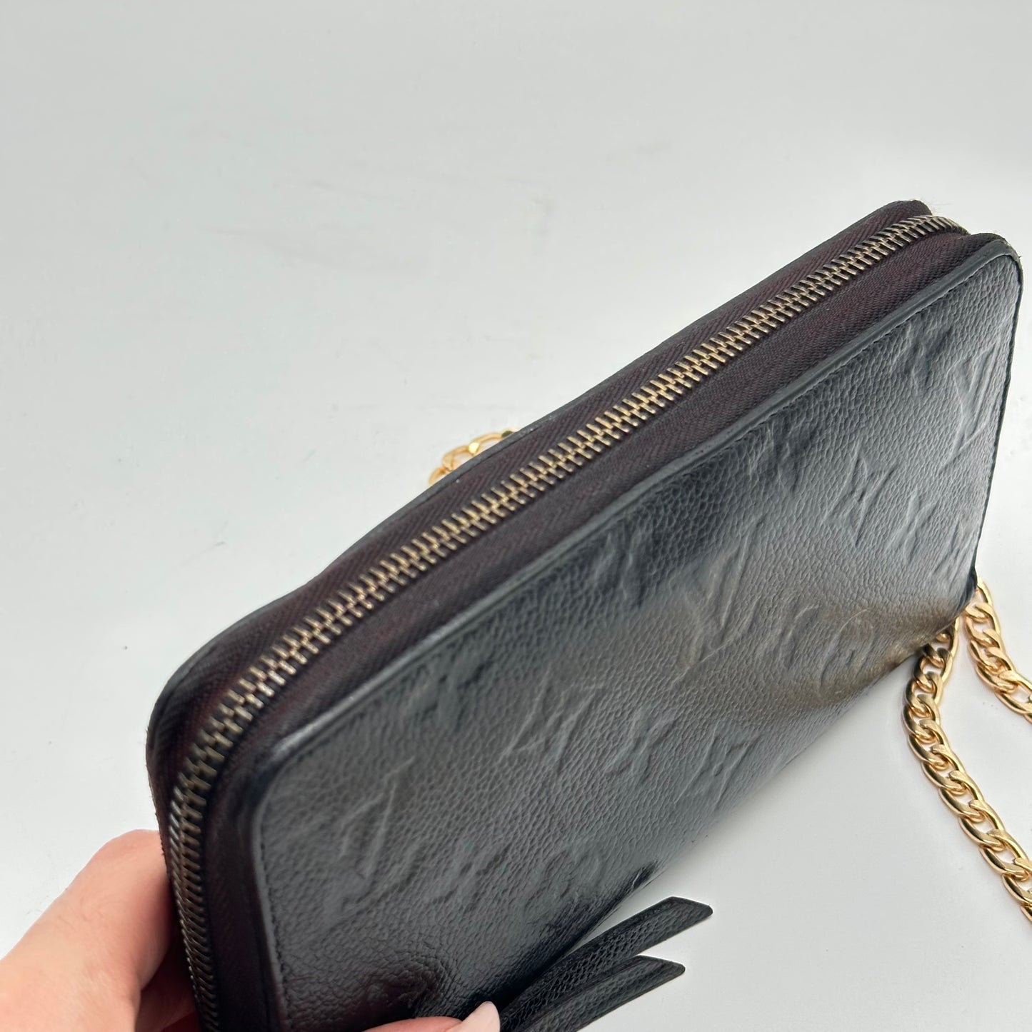 Authentic Louis Vuitton 2013 Black Empreinte Monogram Full Zipper Wallet Crossbody