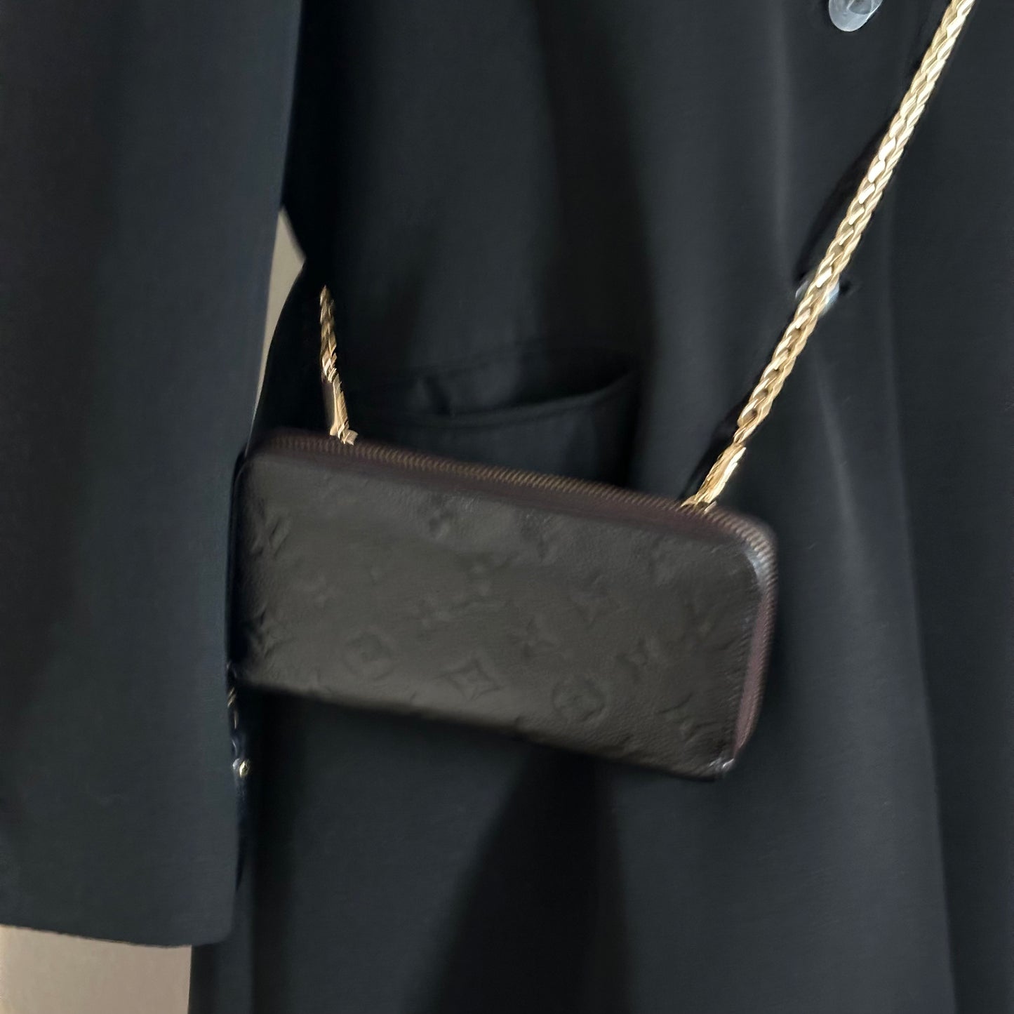 Authentic Louis Vuitton 2013 Black Empreinte Monogram Full Zipper Wallet Crossbody