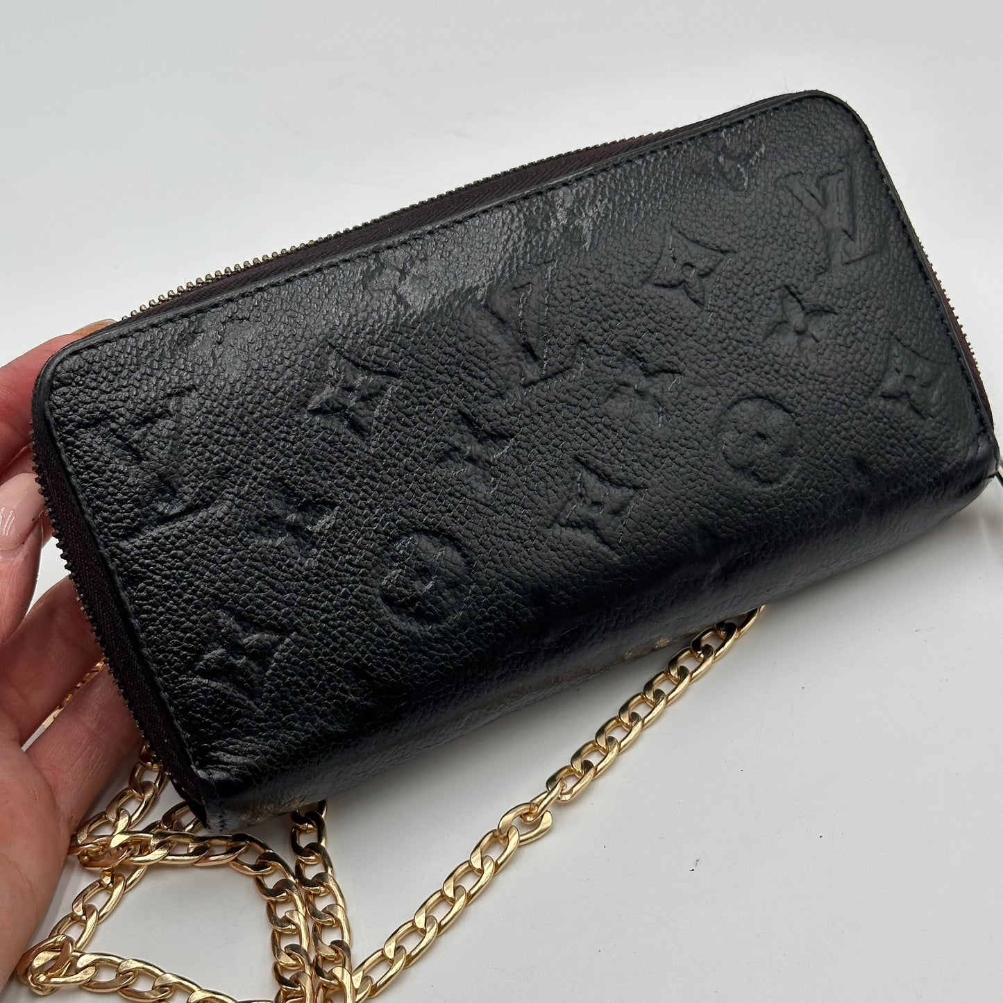 Authentic Louis Vuitton 2013 Black Empreinte Monogram Full Zipper Wallet Crossbody