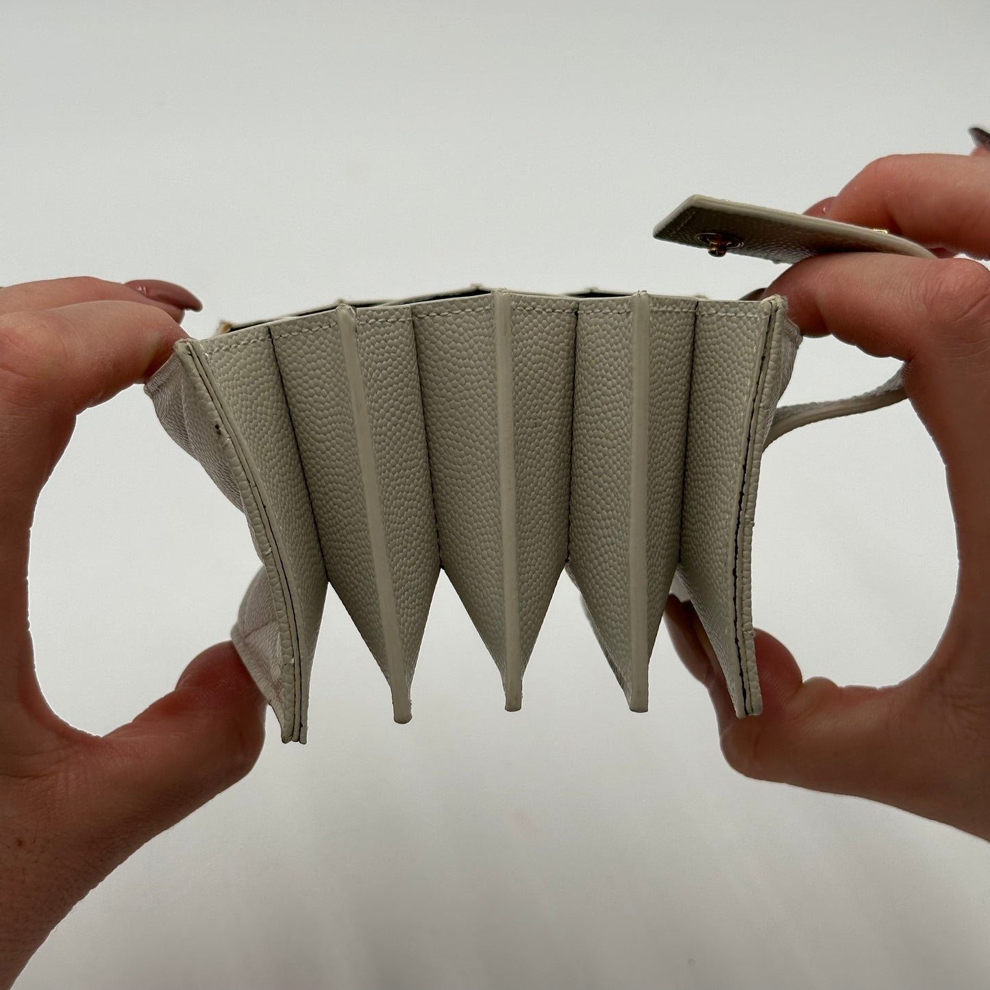 Authentic YSL White Accordion Compact Wallet