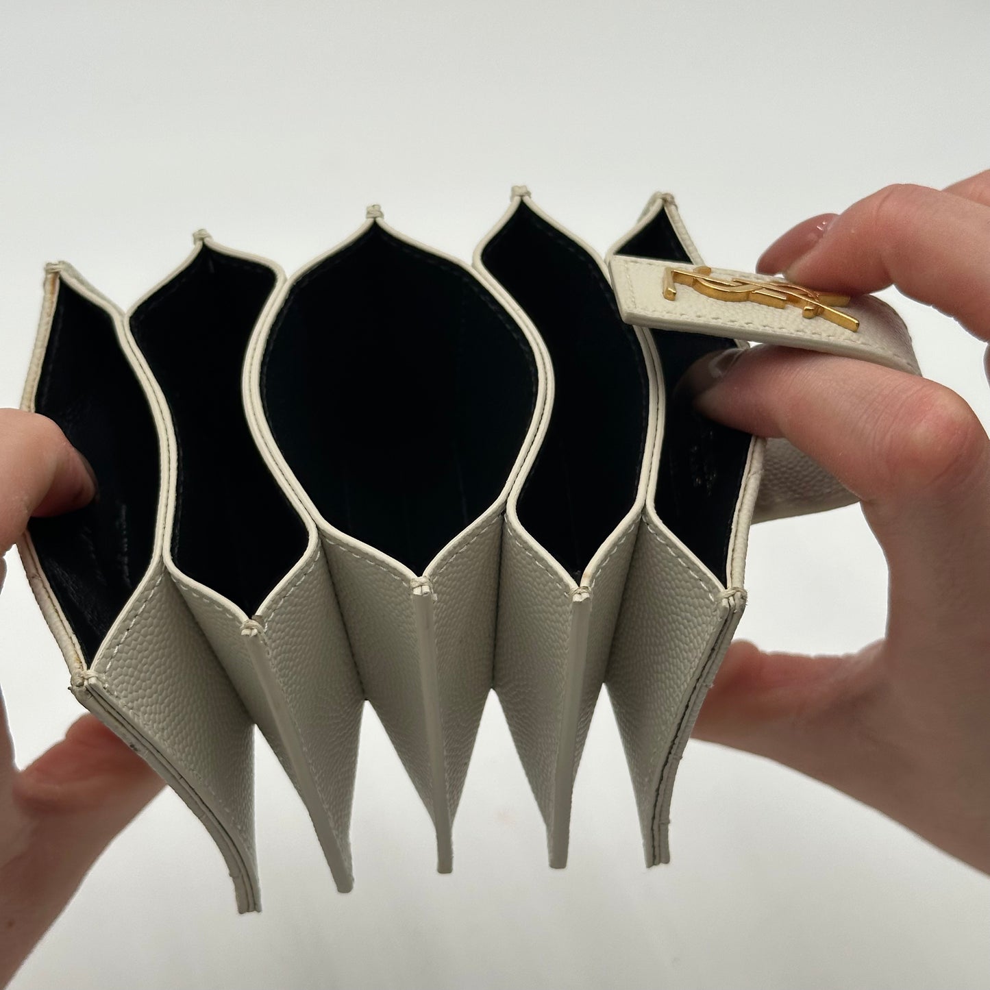 Authentic YSL White Accordion Compact Wallet