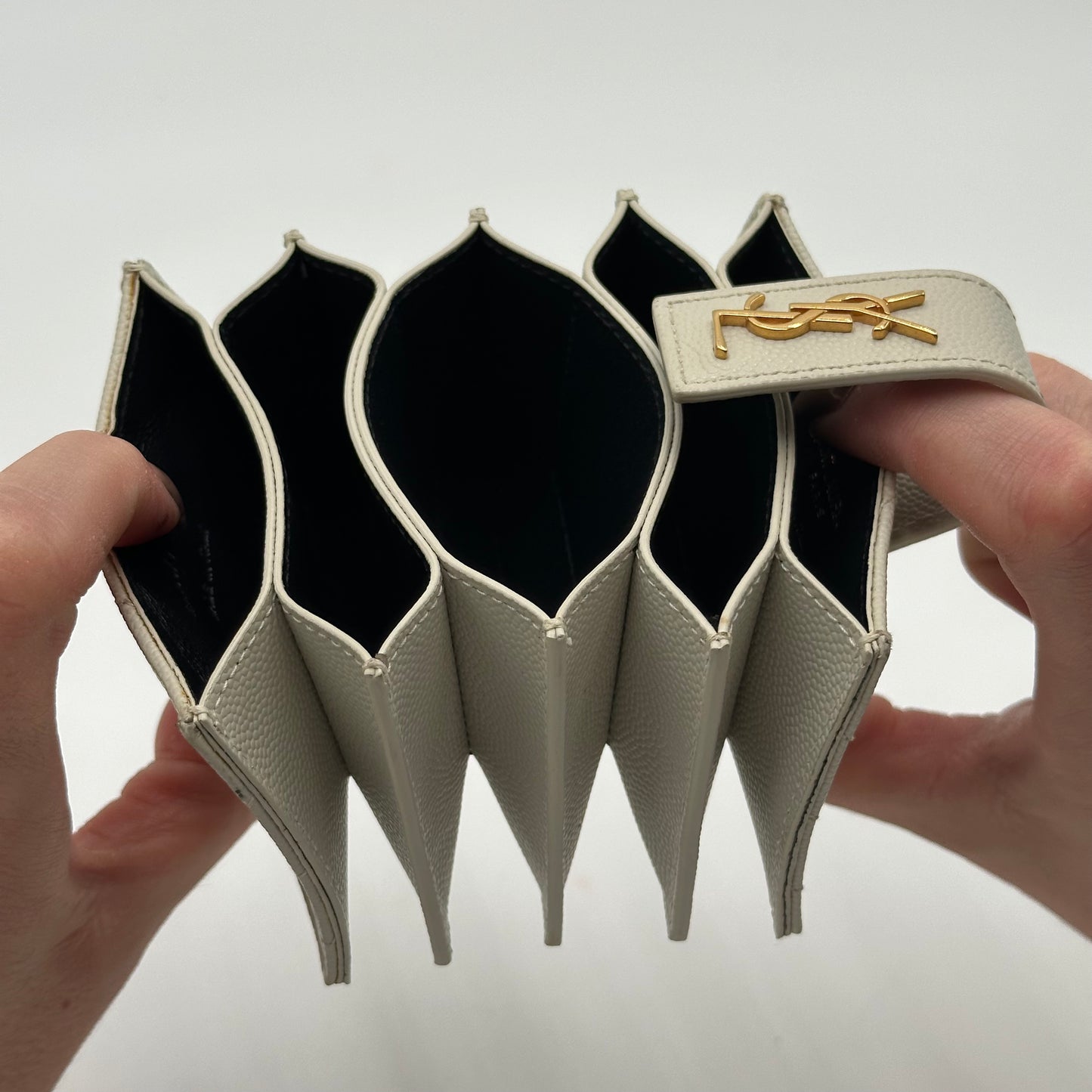 Authentic YSL White Accordion Compact Wallet