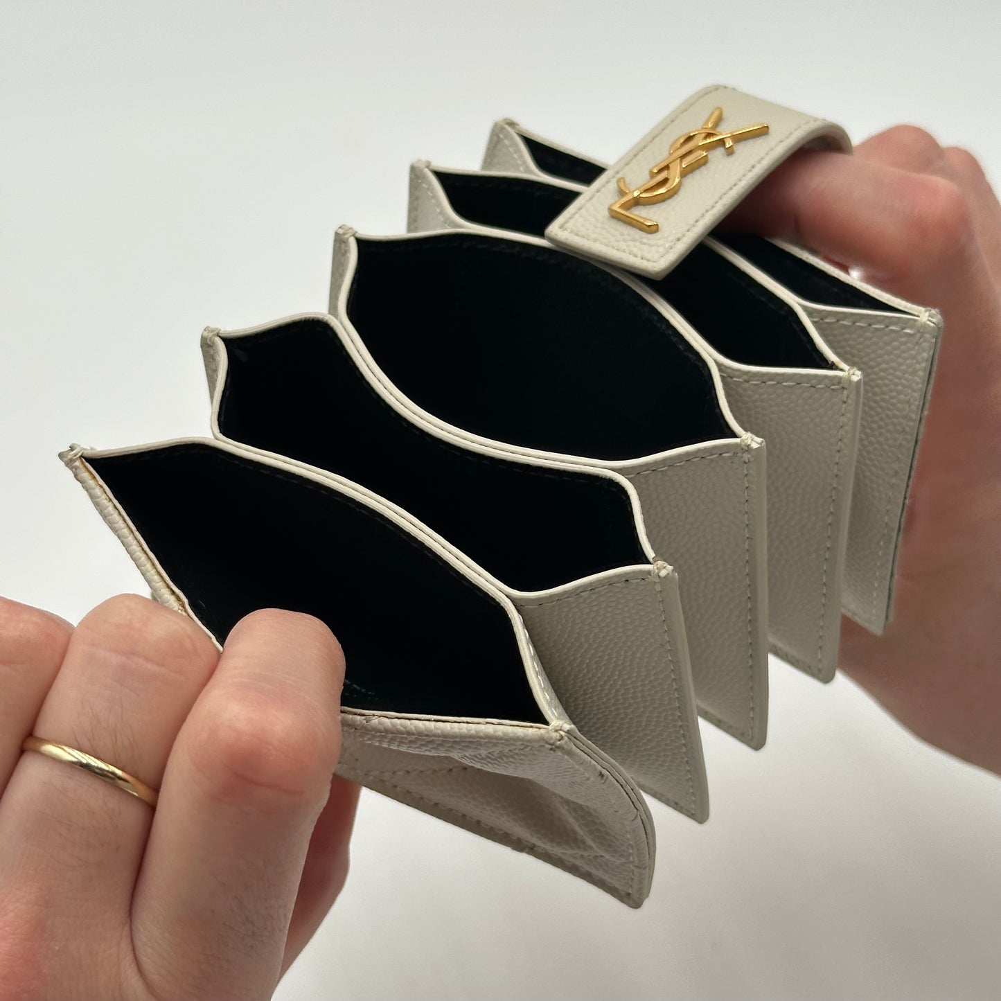 Authentic YSL White Accordion Compact Wallet