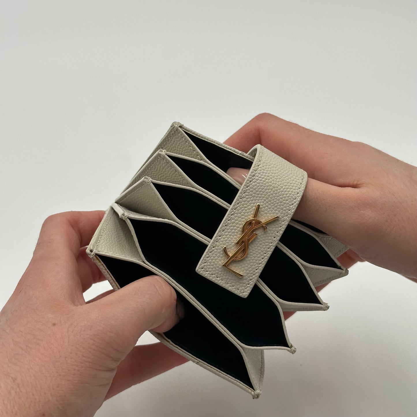 Authentic YSL White Accordion Compact Wallet