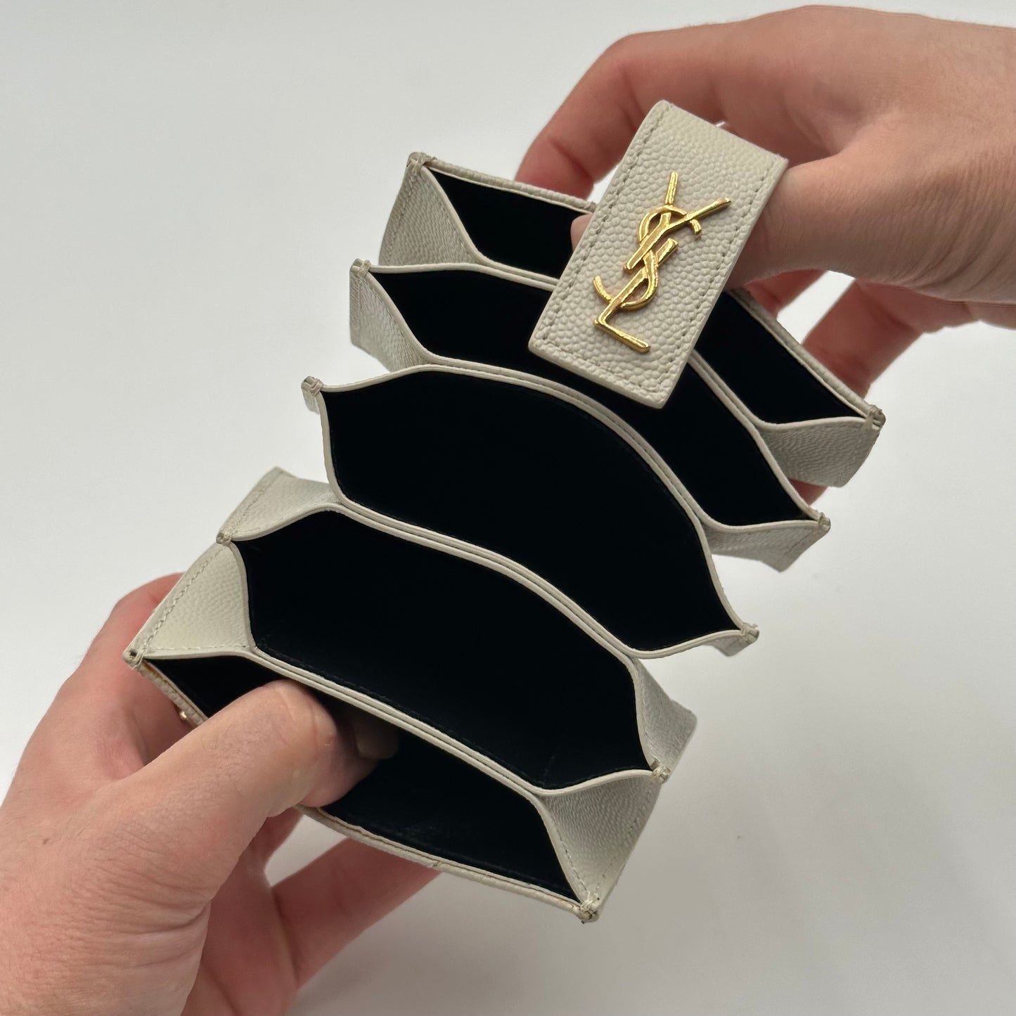 Authentic YSL White Accordion Compact Wallet