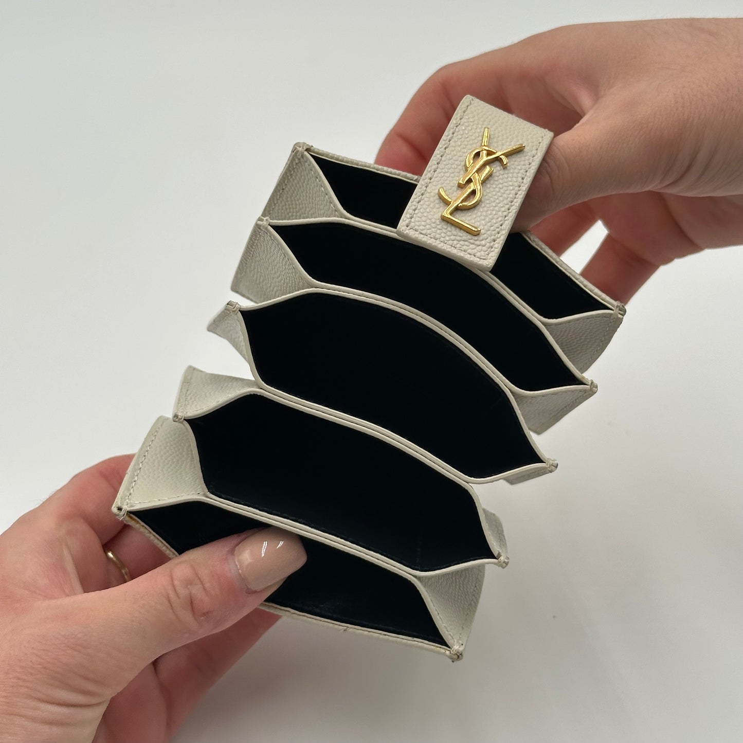 Authentic YSL White Accordion Compact Wallet