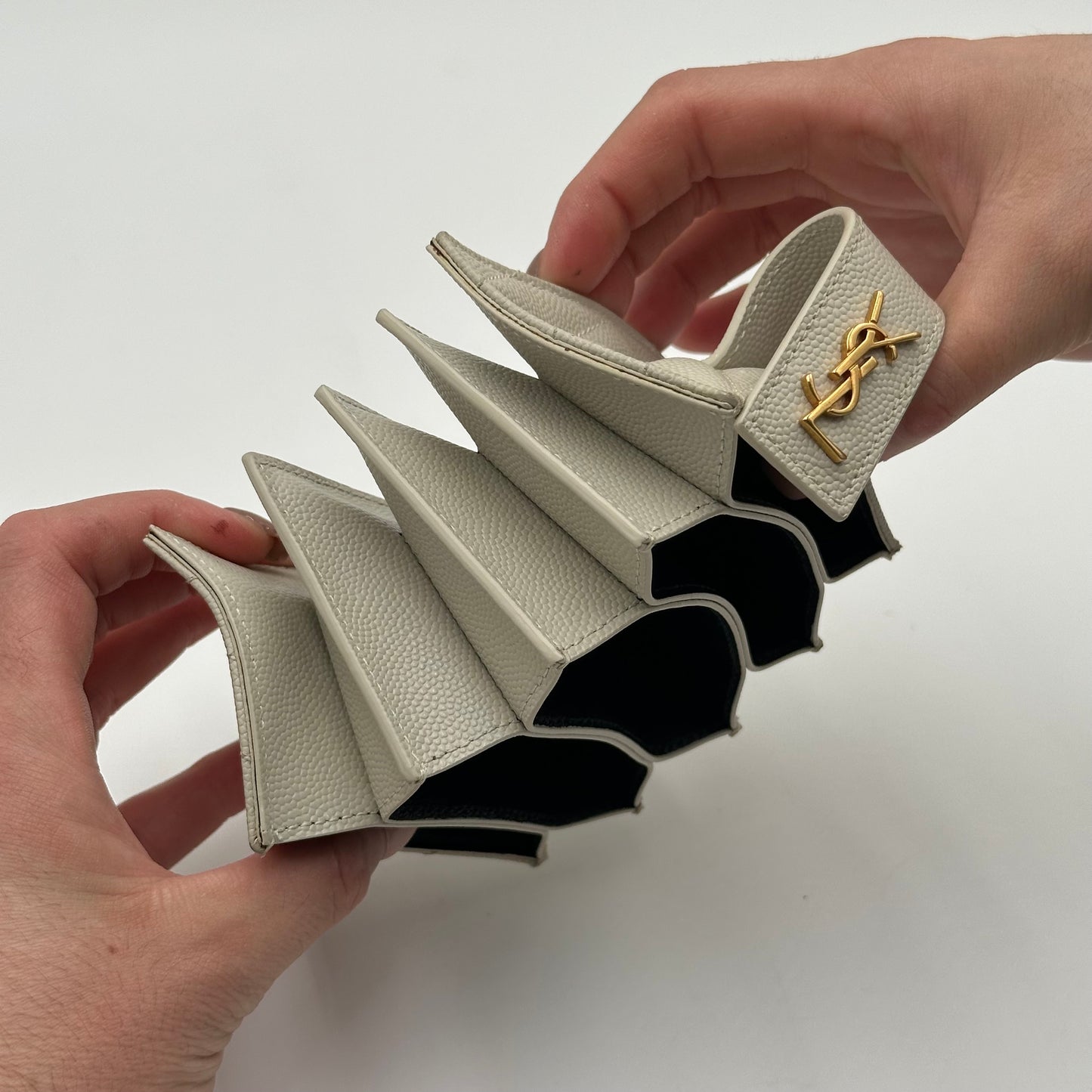 Authentic YSL White Accordion Compact Wallet