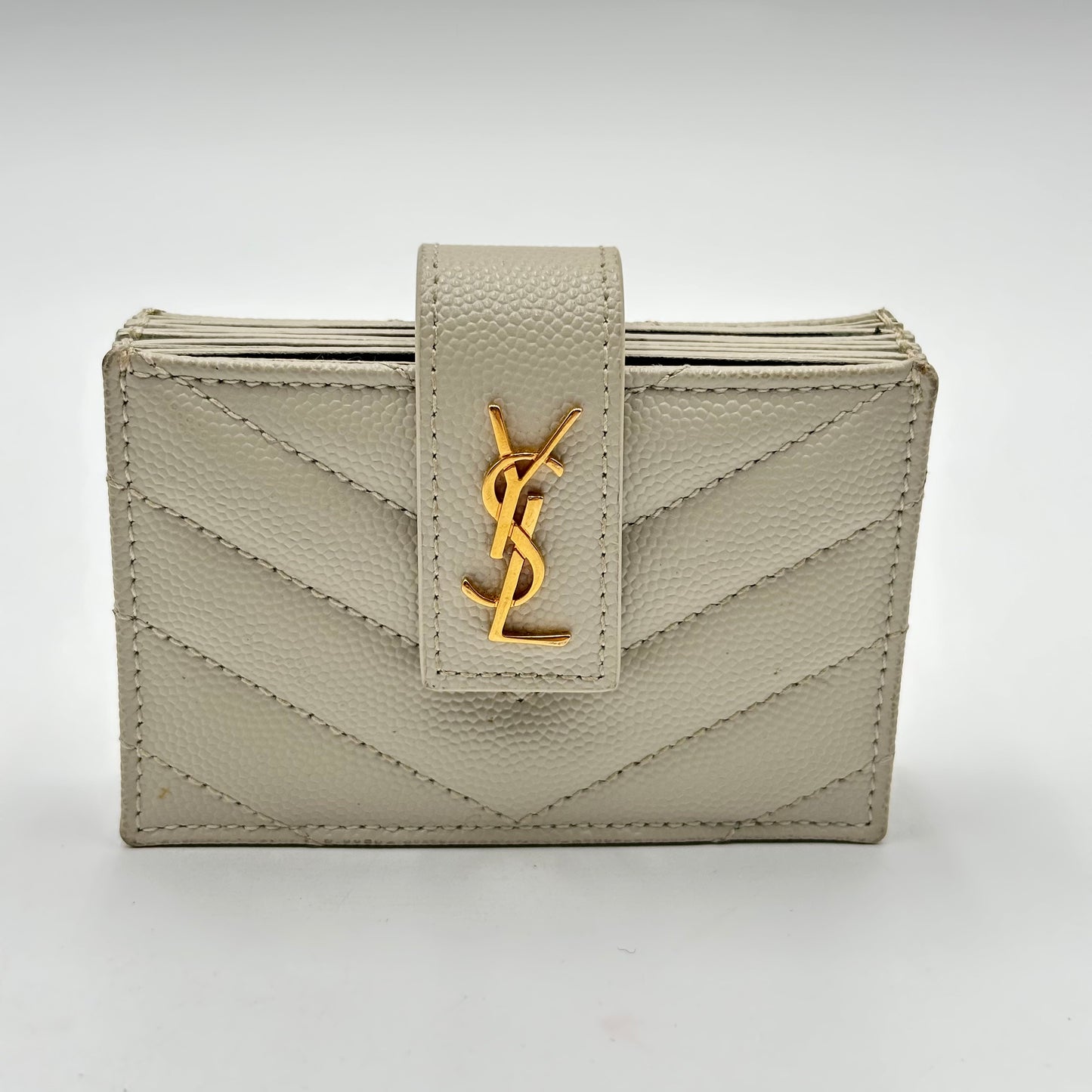 Authentic YSL White Accordion Compact Wallet