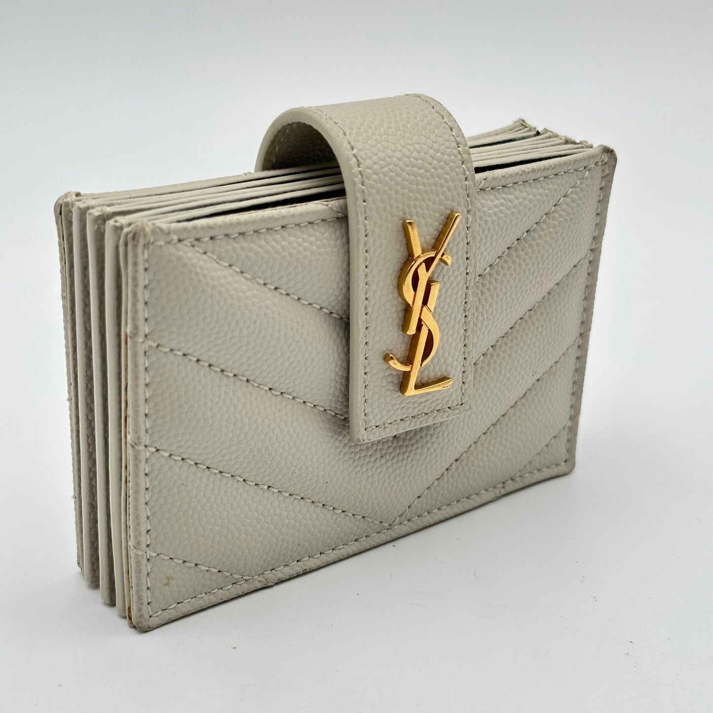 Authentic YSL White Accordion Compact Wallet