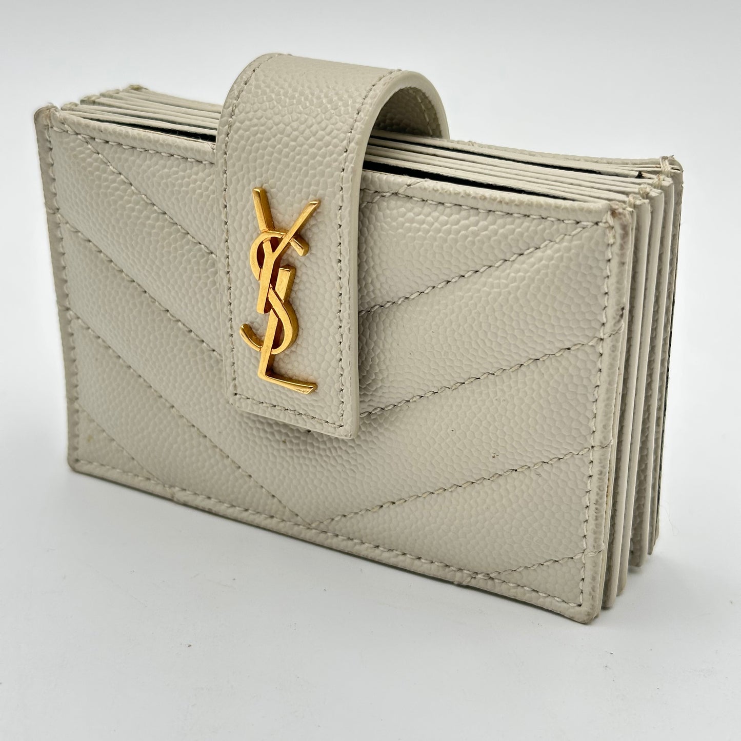Authentic YSL White Accordion Compact Wallet